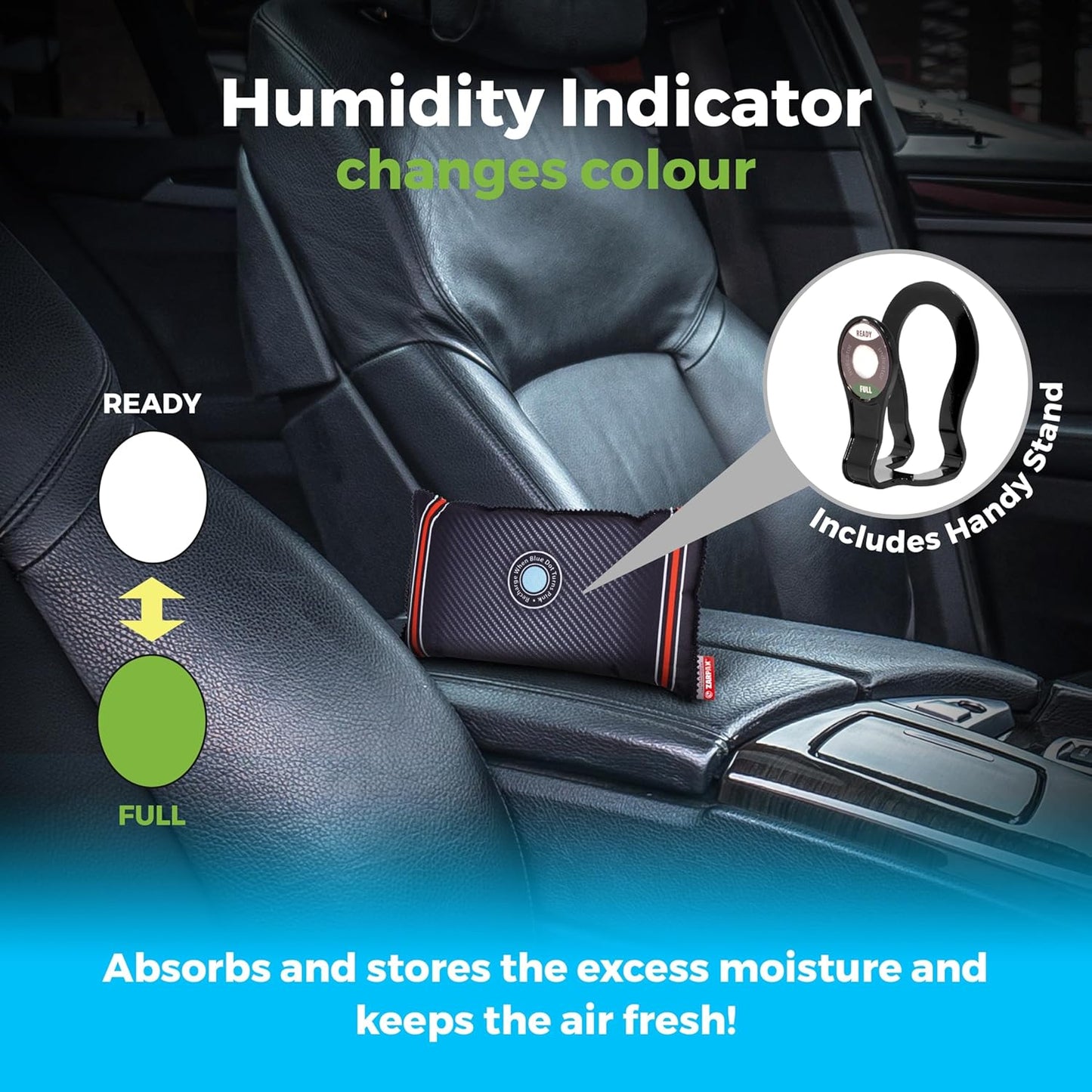 Car Dehumidifier Mega Pack - Absorbs Moisture & Condensation - 100% Leakproof - Reusable (2.2lbs/1kg)