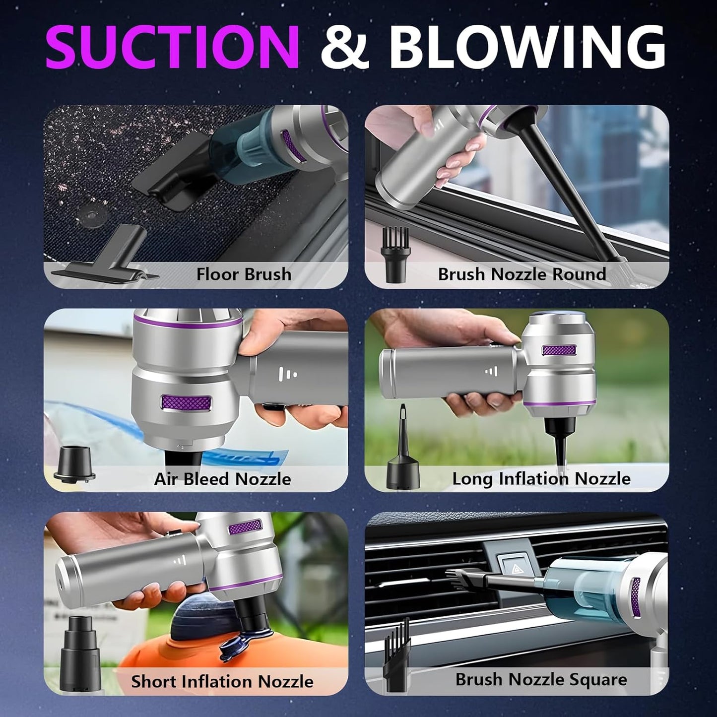 Car Vacuum,4-in-1 Mini Cordless Vacuum Cleaner with 3 Suction Modes&23000pa Suction,Portable Handheld Vacuum with LED Light,Multi-Nozzles&Brushless Motor&Air Dusters,TypeC for Car/Home/Pet/Office