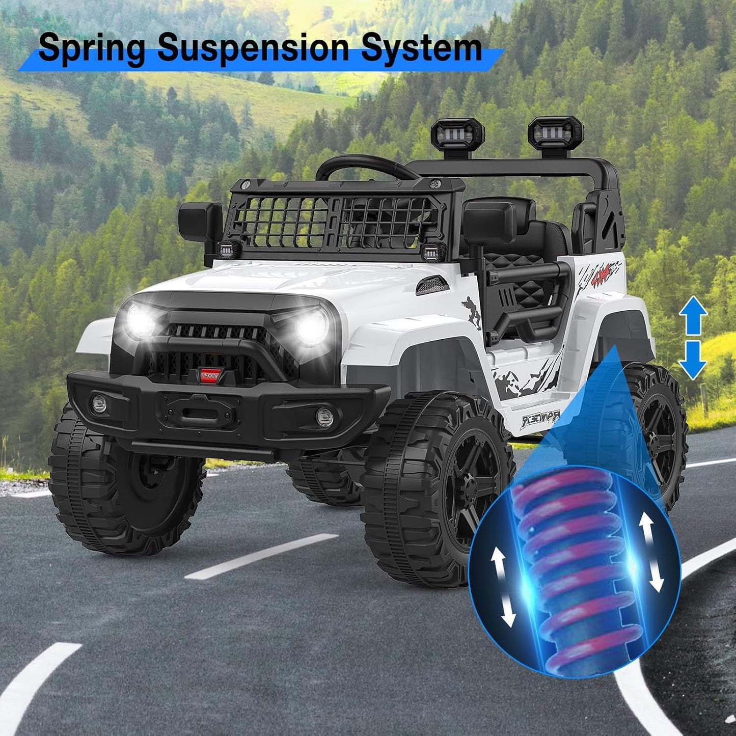 12V Kids Electric Ride On Truck Car w/Parent Remote Control, Spring Suspension, LED Lights & AUX Port | Outdoor Ride Toy for Boys Girls