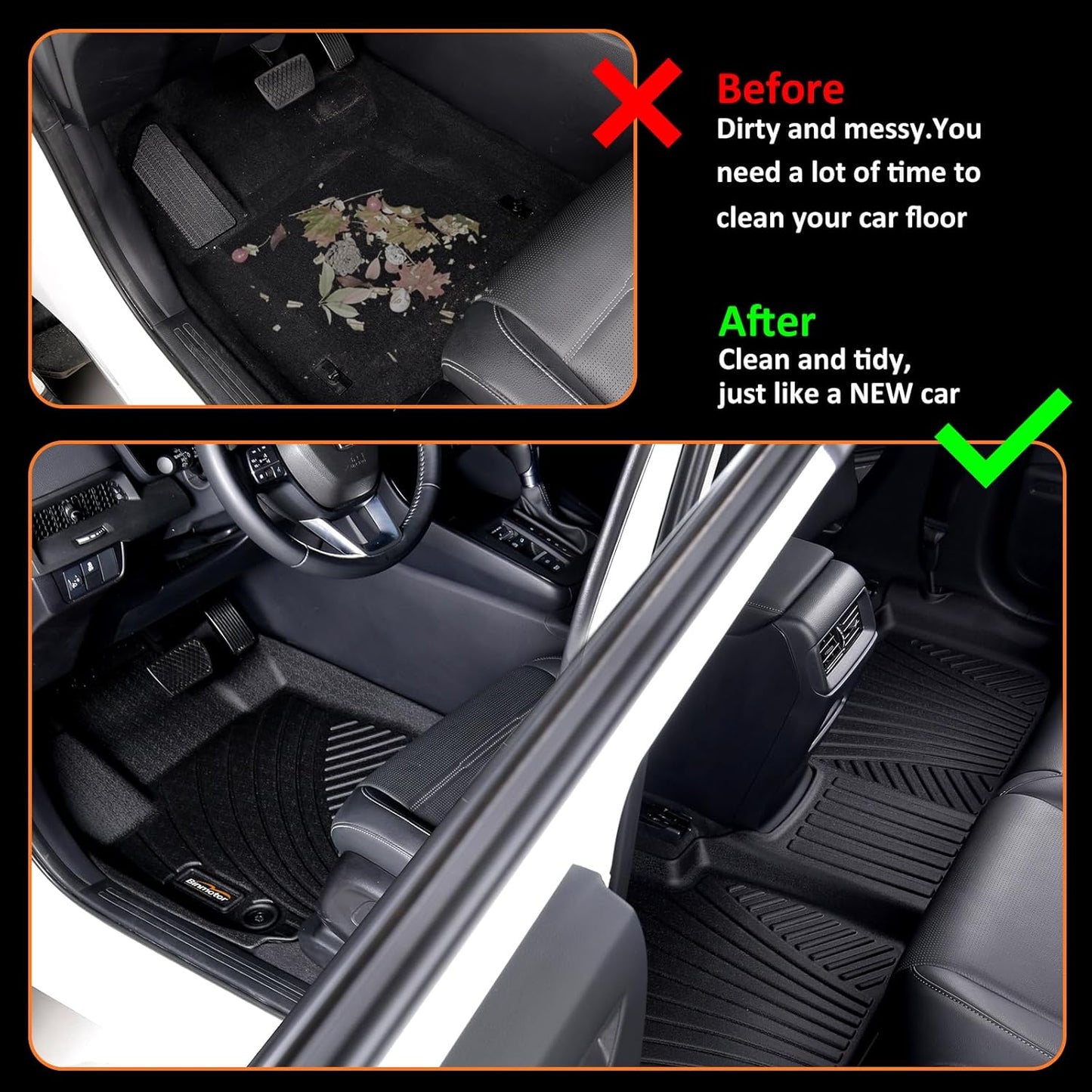 Binmotor-Custom Fit Floor Mats & Cargo Liner for Kia Seltos 2024 2025, All Weather Car Floor Mat for Kia Seltos Accessories, TPE Rubber Liners Cargo Trunk Mat-Black