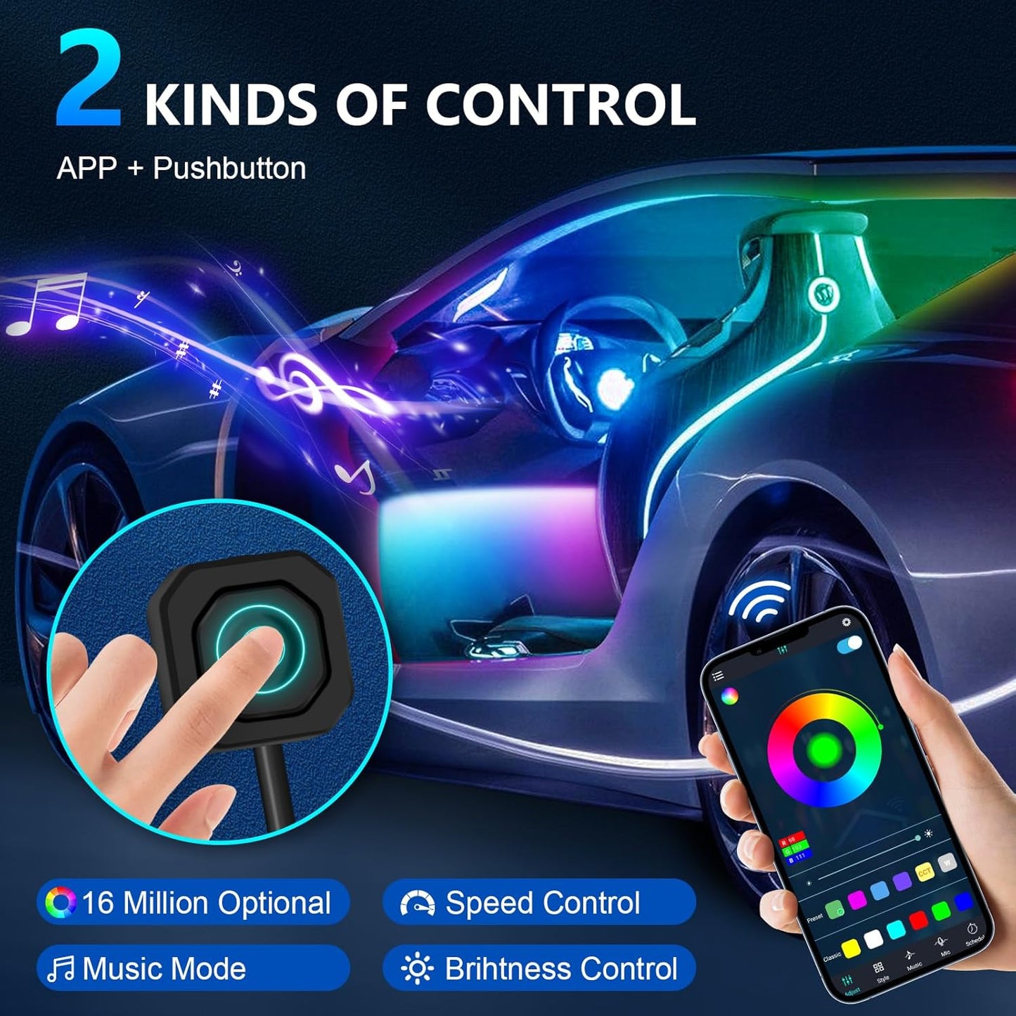 WEBUPAR RGBW Acrylic Car Interior Led Kit, Car Accessories 22 in 1 Car Ambient Lighting Kits with APP Control and 213 Color Modes, Multicolor RGBW Neon Car LED Strip Lights with Music Mode