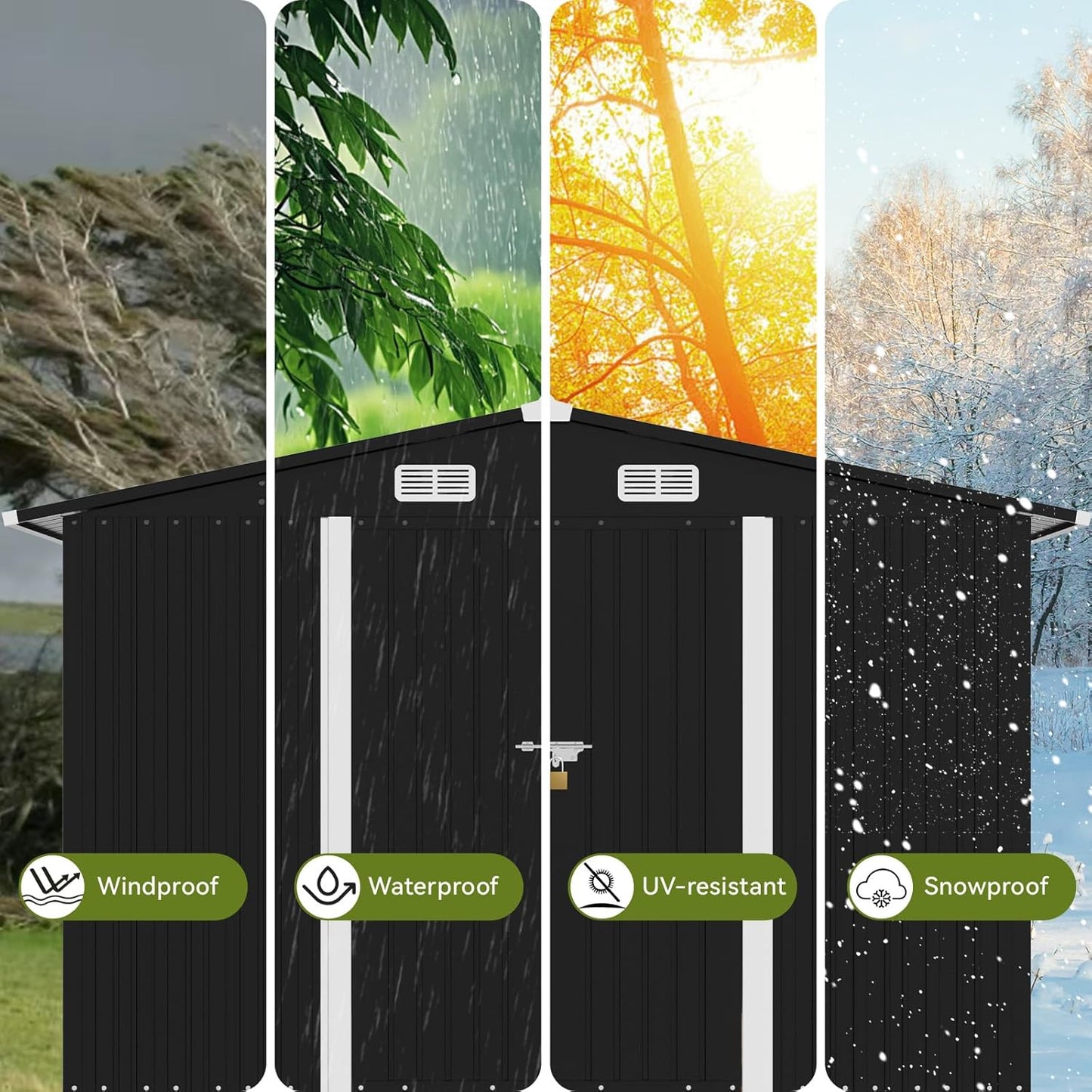 COMHOMA Shed Outdoor Storage Shed Metal,Lockable Doors Tool Sheds with Sloping Roof,Steel Garden Shed with Air Vent for Backyard,Patio,Lawn,Poolside (Grey, 10'*12')