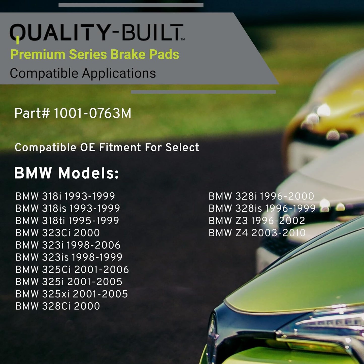 Premium Semi-Metallic Rear Brake Pads (1001-0763M) Compatible with 1993-2010 BMW (318i/318is/318ti/323Ci/323i/323is/325Ci/325i/325xi/328Ci/328i/328is/Z3/Z4)