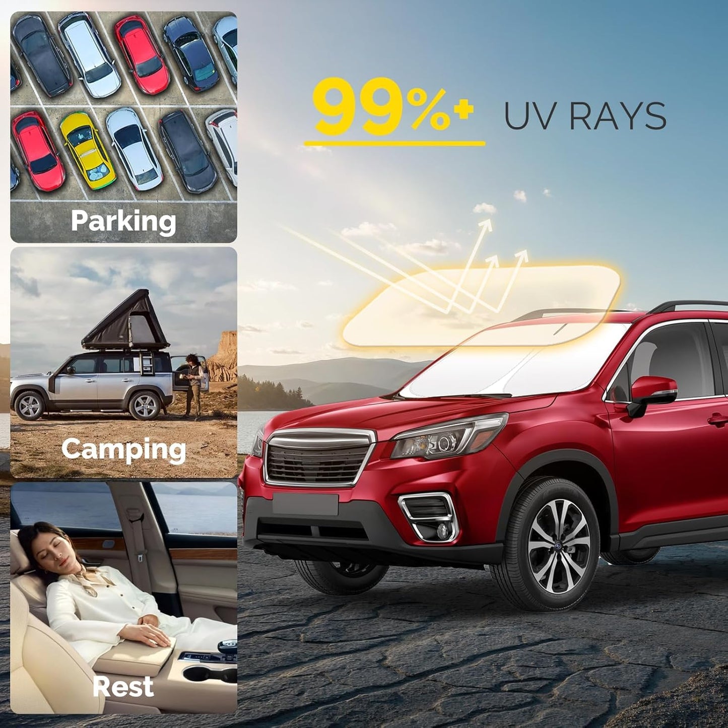 Car Windshield Sun Shade Compatible with 2019 2020 2021 2022 2023 2024 2025 Subaru Forester Accessories Sunshade Custom for Forester Crossover, Base, Premium, Sport, Limited Foldable Sun Visor