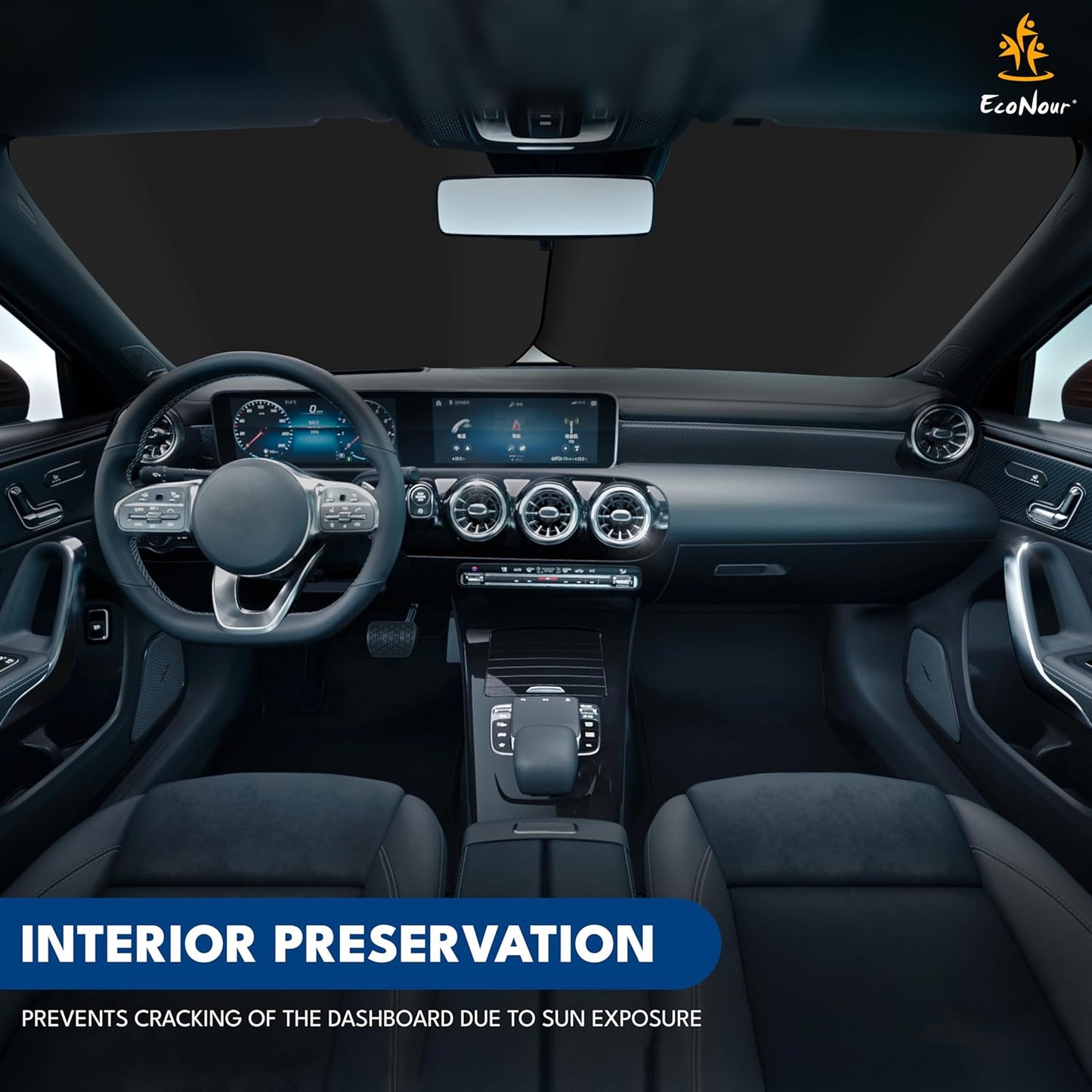 EcoNour 2-Piece Truck Sun Shade for Windshield, Truck Sun Protector Offers Sun Protection, Keeps You Cool, Foldable Automotive Interior Accessories for Comfortable Ride, Large (32.5 in x 36 in)