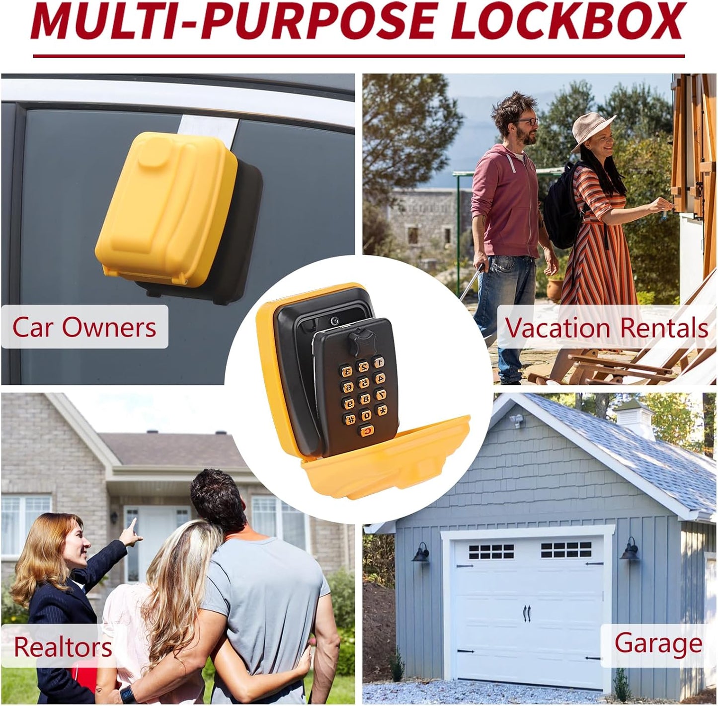 Car Key Lock Box, Yellow Punch Button Combination Lock Box, Car Window Lock Box Wall Lock Box, Sturdy Waterproof Security Key Storage, Credit Cards, Fit for Turo, Ride Share, GetAround