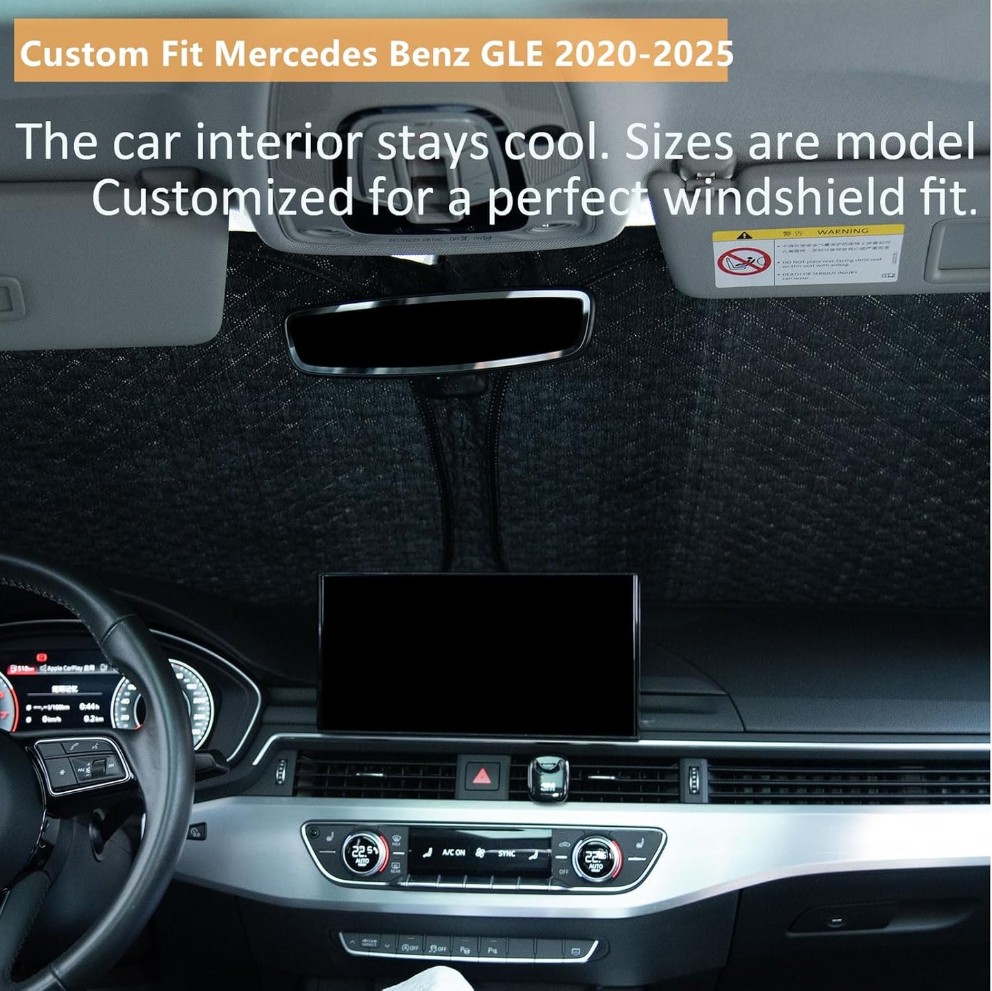 Car Windshield Sun Shade 5 Layers Thick for Mercedes-Benz GLE SUV 2020-202 2025 - Front Window Sunshade Sun Visor Accessories - Protector for GLE300 GLE350 GLE450 Vehicle Reflect UV Sun and Heat