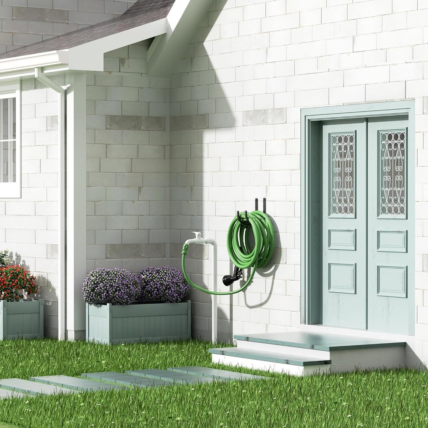 Garden Hose Holder Wall Mount - Aluminum Hose Hanger for Outside, Durable Wall-Mounted Hooks for Garden & Outdoor Use（2 Hooks）