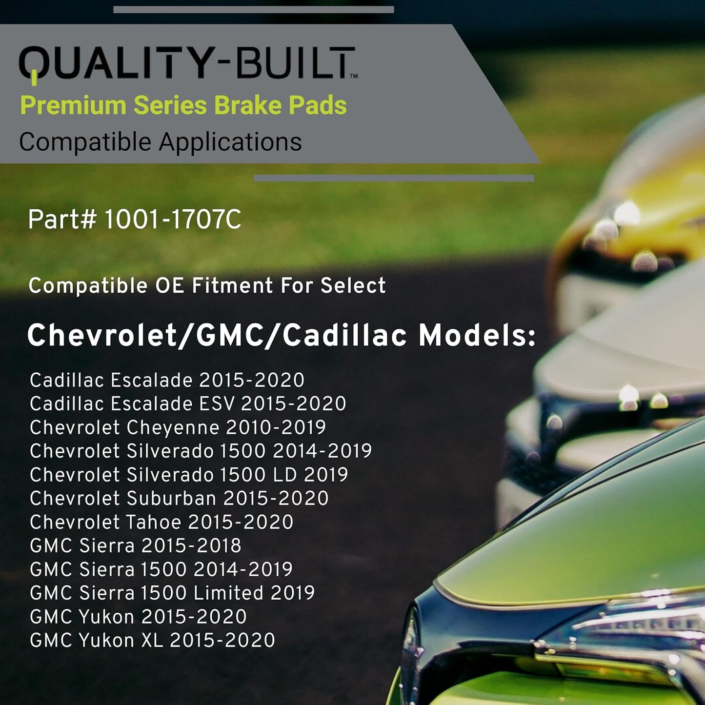 Premium Ceramic Rear Brake Pads (1001-1707C) Compatible with 2010-2020 Cadillac/Chevrolet/GMC (Cheyenne/Escalade/Sierra/Sierra 1500/Silverado 1500/Suburban/Tahoe/Yukon & More)