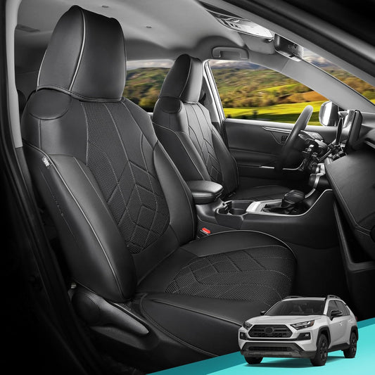 for Toyota RAV4 Seat Covers 2019 2020 2021 2022 2023 2024 2025 RAV 4 LE XLE Limited XLE Premium (Gas not for Hybrid) - Custom Leather Car Seat Covers Full Set - Black
