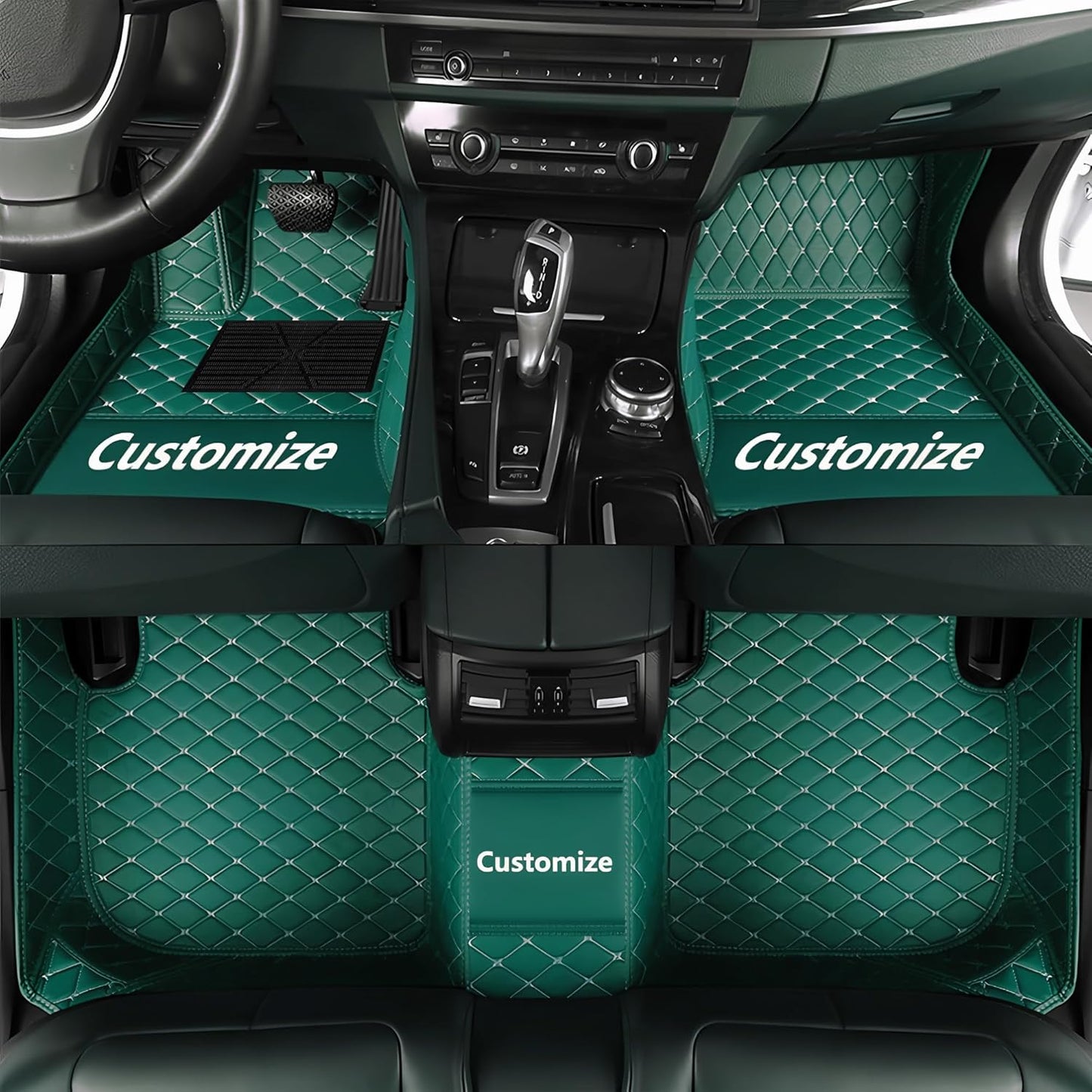 Custom Personalized Floor Mats for Cars，Luxury Full Coverage All Car Floor Mats，Anti-Slip Leather Car Mat Set ，Custom Floor Mats for 99% of Cars, Trucks & SUVs. (Green)