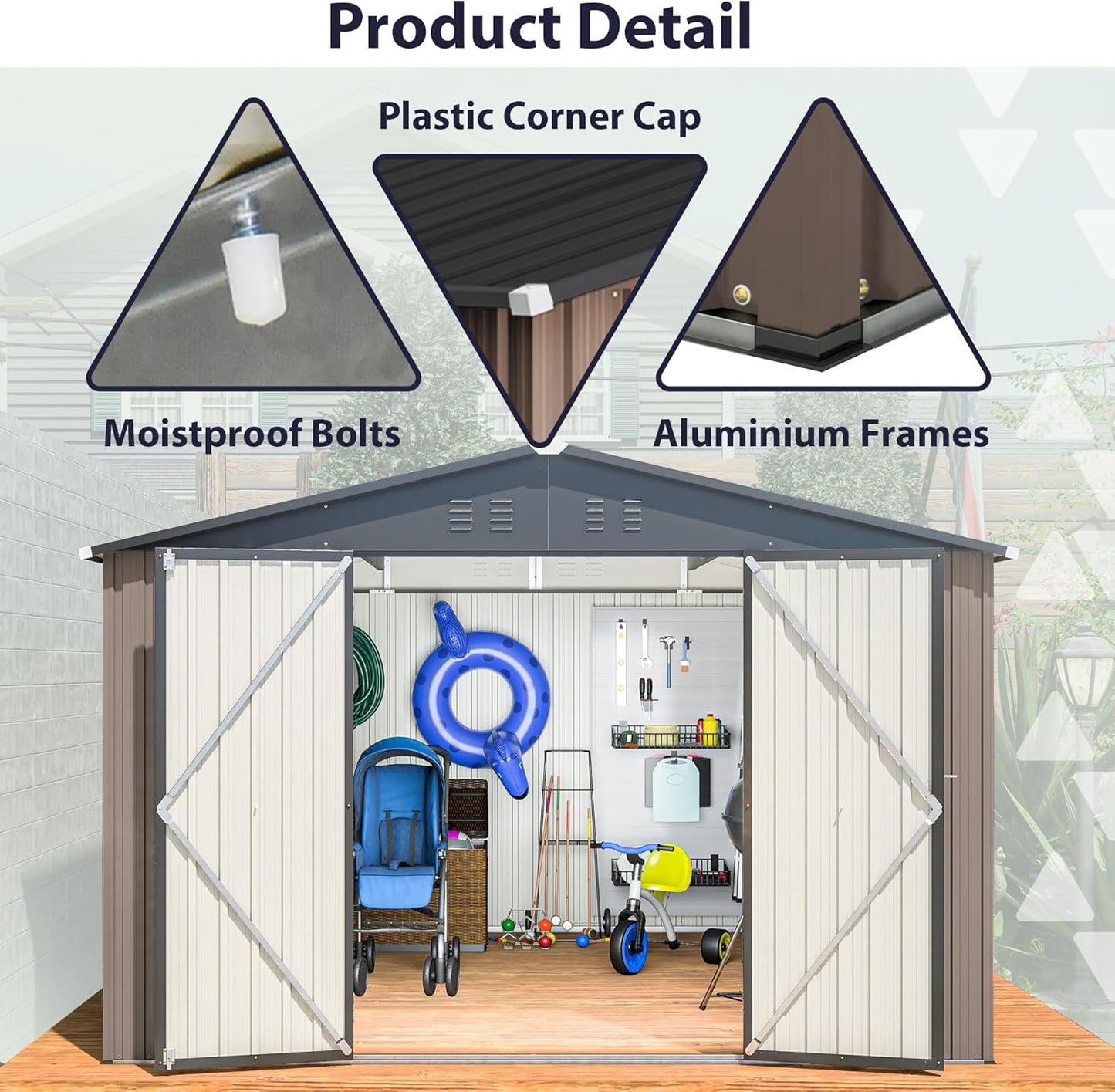 10 x 10 FT Outdoor Storage Shed, Large Metal Tool Sheds with Updated Frame Structure and Lockable Doors, Garden Shed for Backyard Garden Patio Lawn