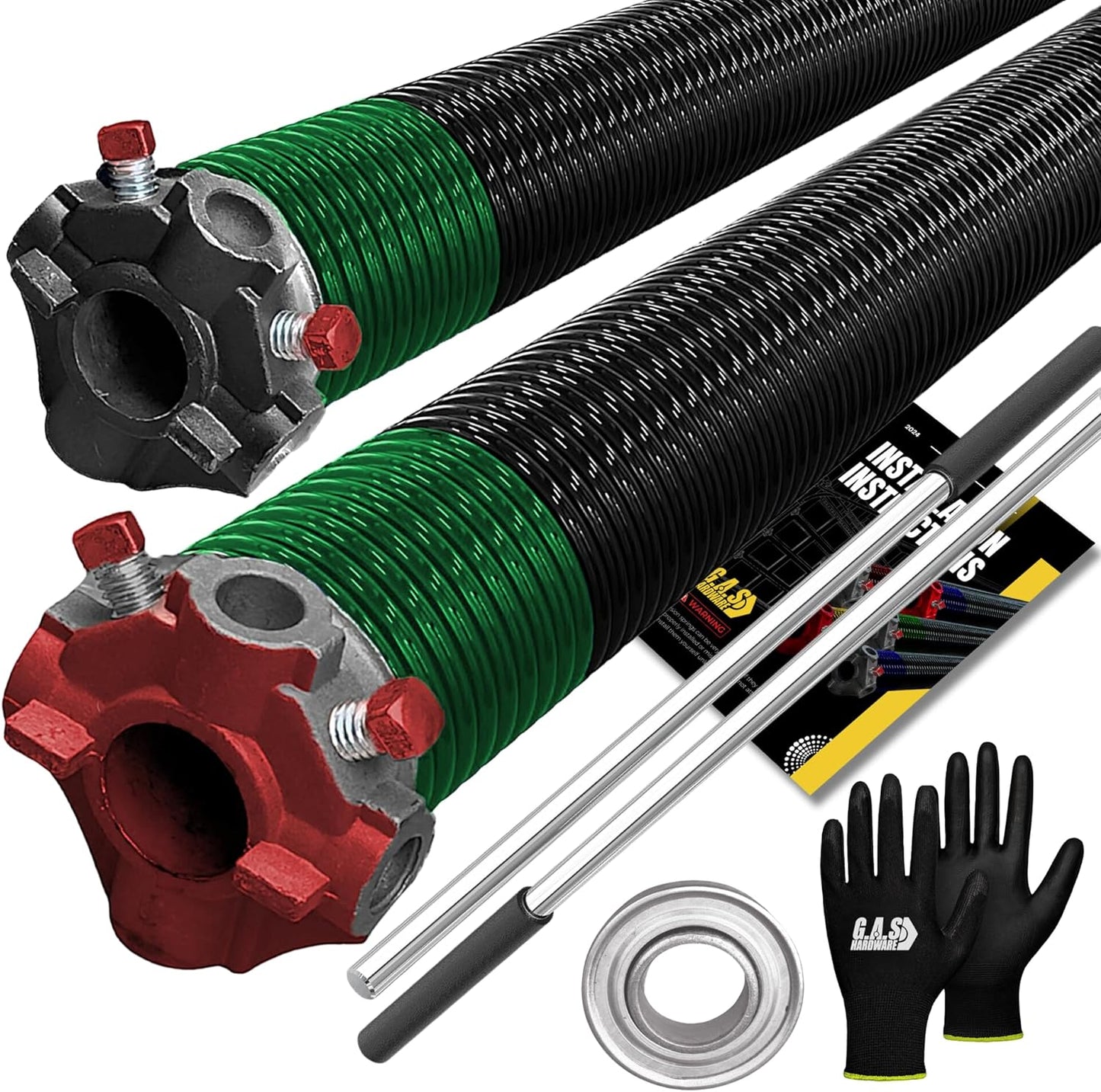 Garage Door Torsion Spring 243x1.75x35 Includes 1” Steel Bearing, Non-Slip Gloves, and Winding Bars for Left and Right Side of Garage Door Precision E-Coating 5-Year Warranty Min. 30,000 Cycles (Pair)