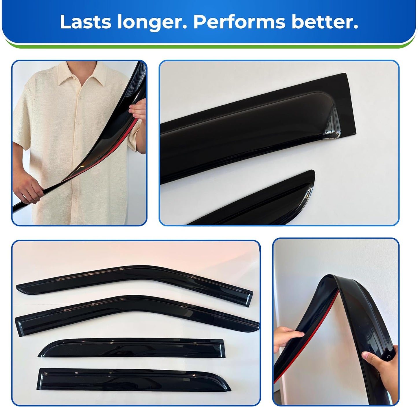 KPY Window Visor Compatible with Ford Ranger SuperCrew 2012-2018, 4PC Rain Guard Side Window Vent Deflectors Tape-On Mugen Style, 2012 2013 2014 2015 2016 2017 2018