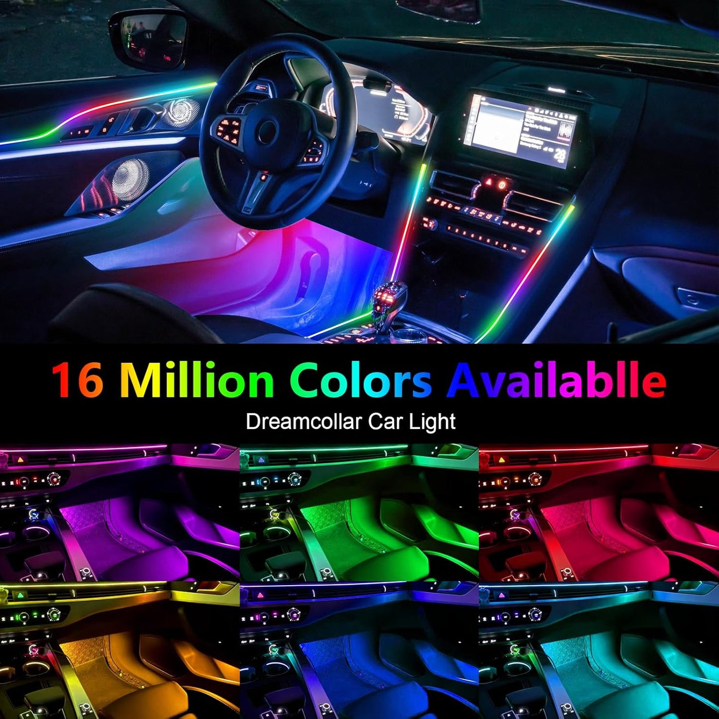 WEBUPAR Dreamcolor Acrylic Interior Car Lights, 14 in 1 RGB LED Strip Lights with APP Control and 213 Color Modes, Decorative Car Ambient Lighting Kits