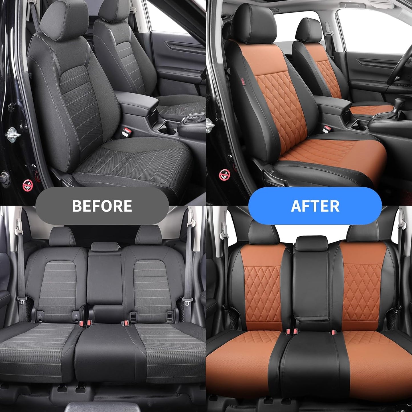 coverdream CRV Waterproof Leather Seat Covers Custom Fit for 2017-2022 Honda CRV LX,EX,SE,EX-L,Touring,Hybrid,Full Coverage,Airbag Compatible,Car Seat Protector(Full Set,Black&Brown)