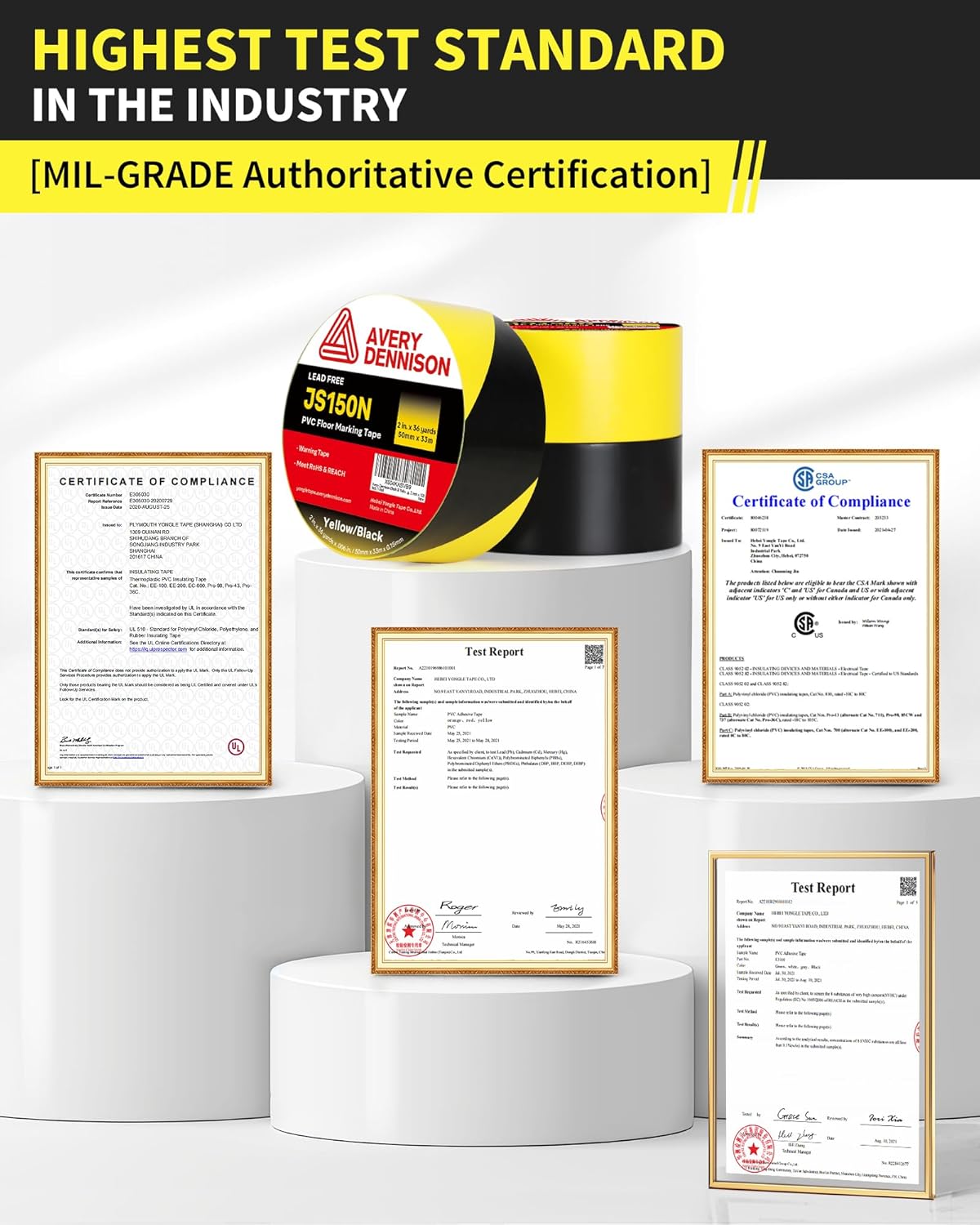 Floor Marking Tape,2 INx108FT Strong Adhesive Caution Tape,High Durability Warning Safety Tape for Indoor/Outdoor-Warehouses,Factories,Parking Lots,Retail Locations,Black&Yellow,3 Rolls