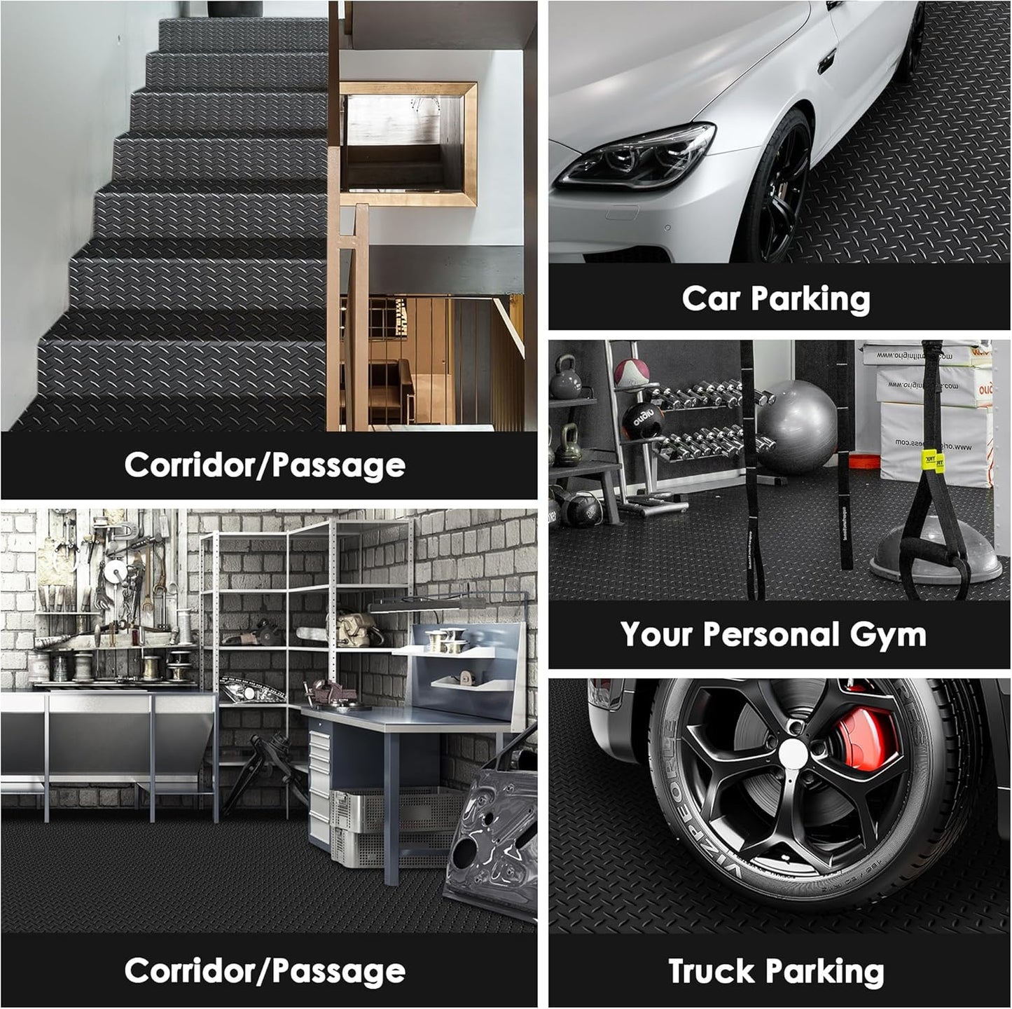 Garage Floor Mat, 16.4x3.2FT Diamond Plate Rubber Flooring Roll, PVC Non-Slip Floor Protector Mat, Thickness Waterproof Parking Mat for Under Car, Warehouse, Gyms, Trailer