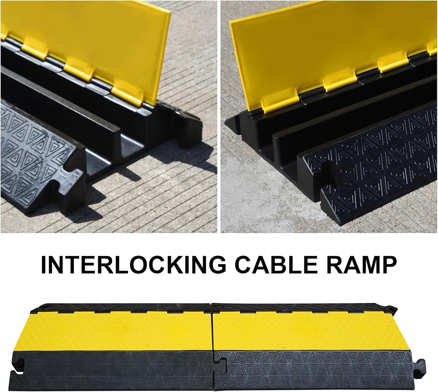 Heavy-Duty Rubber Cable Protector Ramp (1-Pack) - 2-Channel Floor Cord Cover for Driveway, Warehouse, Events - 22,000 lbs Load Capacity - Indoor & Outdoor Use - Cable Speed Bump for Hoses, Cables