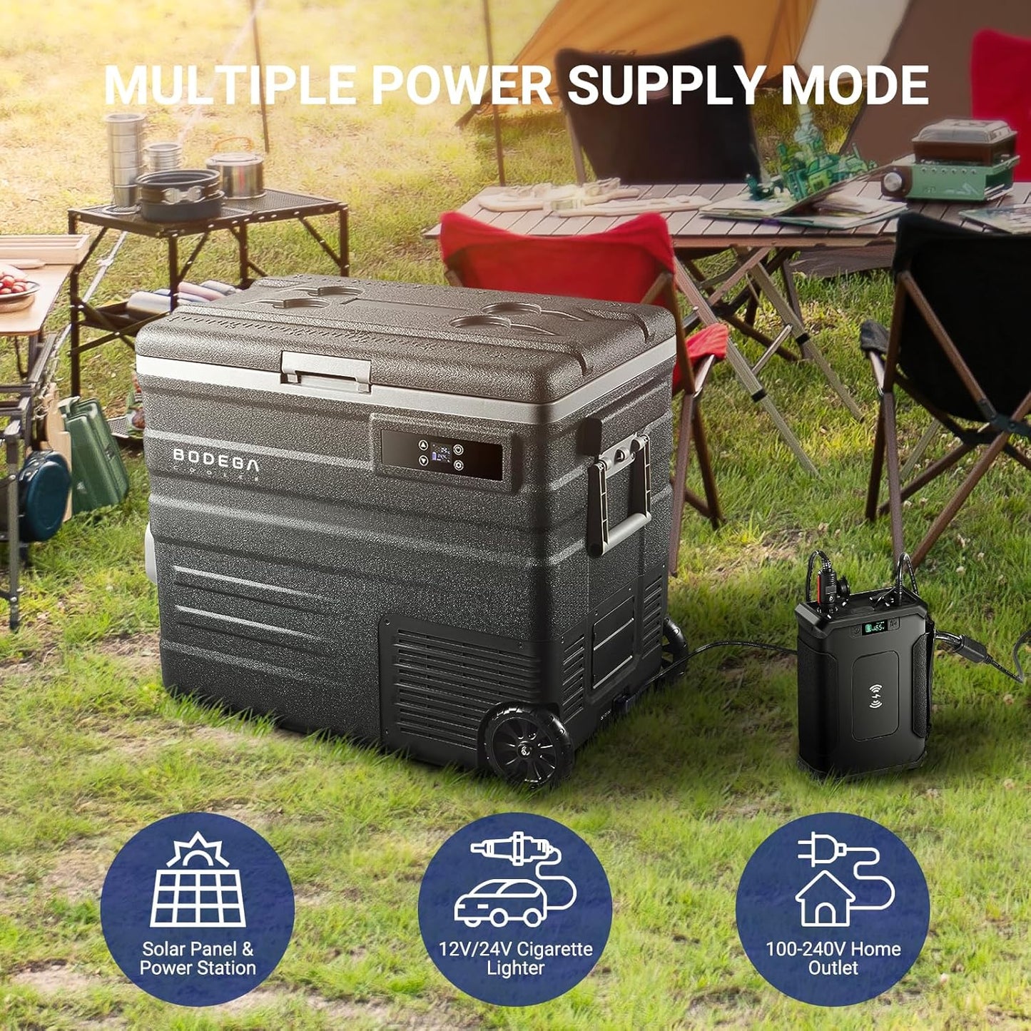 BODEGACOOLER 12 Volt Car Refrigerator,68Quart(65L) Camping Fridge,RV Portable Freezer Single Zone,with APP Control,-4℉-68℉ Car Cooler,12/24V DC and 100-240V AC,for Travel,Truck,Outdoor,Vehicles