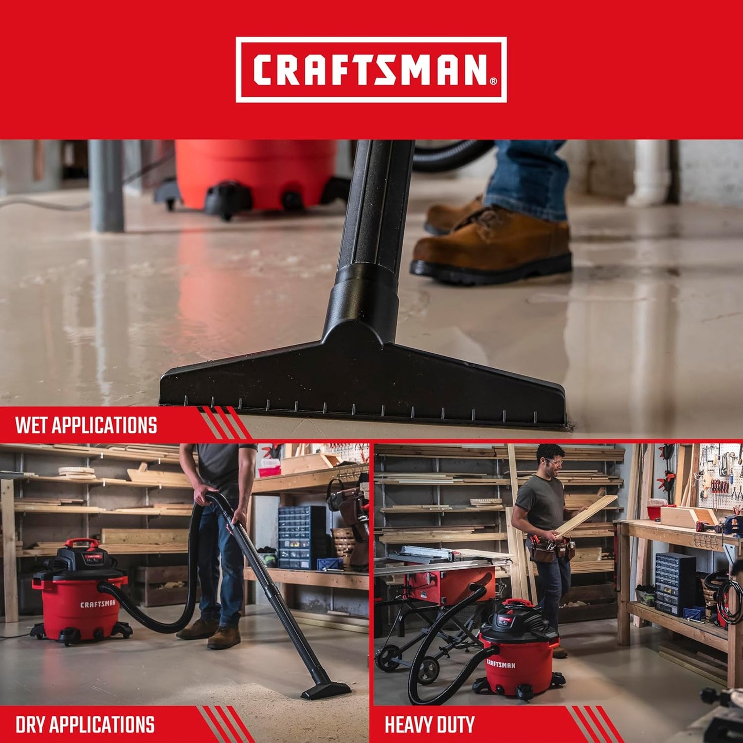CRAFTSMAN CMXEVBE17595 16 Gallon 6.5 Peak HP Wet Dry Vac, Heavy-Duty Shop Vacuum Wet and Dry with Filter, Dust Bag, Hose and Attachments for Home Projects & Renovations