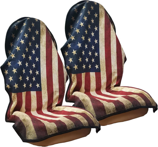 Car Seat Cover Protector Front Seats,for Gym Workout,Running,Swimming,Beach and Hiking,Waterproof Sweat Towel Bucket Seat Covers for Cars SUV Trucks (American Flag, 2Pcs)