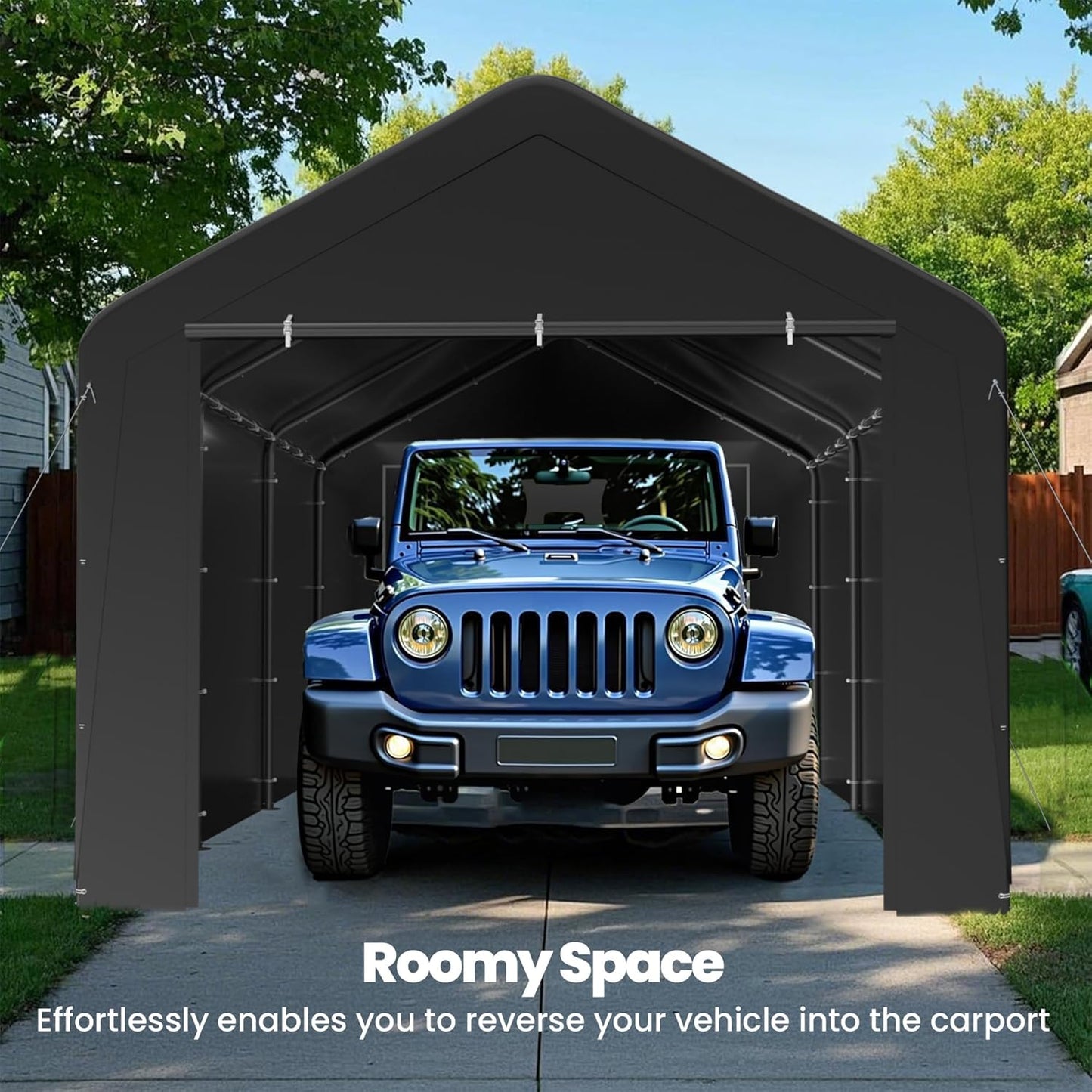 GOJOOASIS 10x20 Carport Heavy Duty Portable Garage Shelter Metal Car Canopy Tent with UV-Resistant & Weatherproof Top Cover for RV & Vehicles (Black, 10x20 with sidewalls)