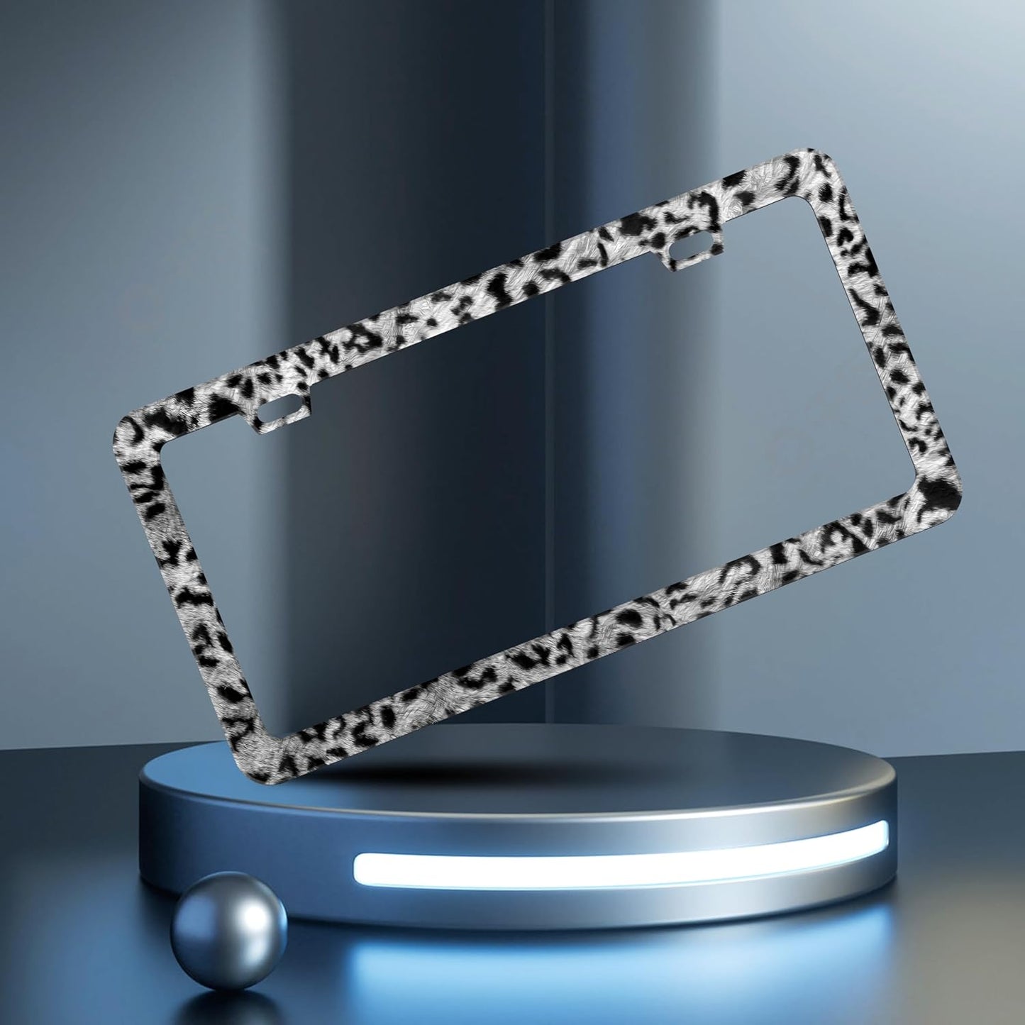 Grey Black Leopard Print License Plate Frame Cheetah License Plate Frames Personalise Stainless Steel Funny Design Compatible with Standard License Plate Holder for USA Canada 6 X 12 Inch with Screws