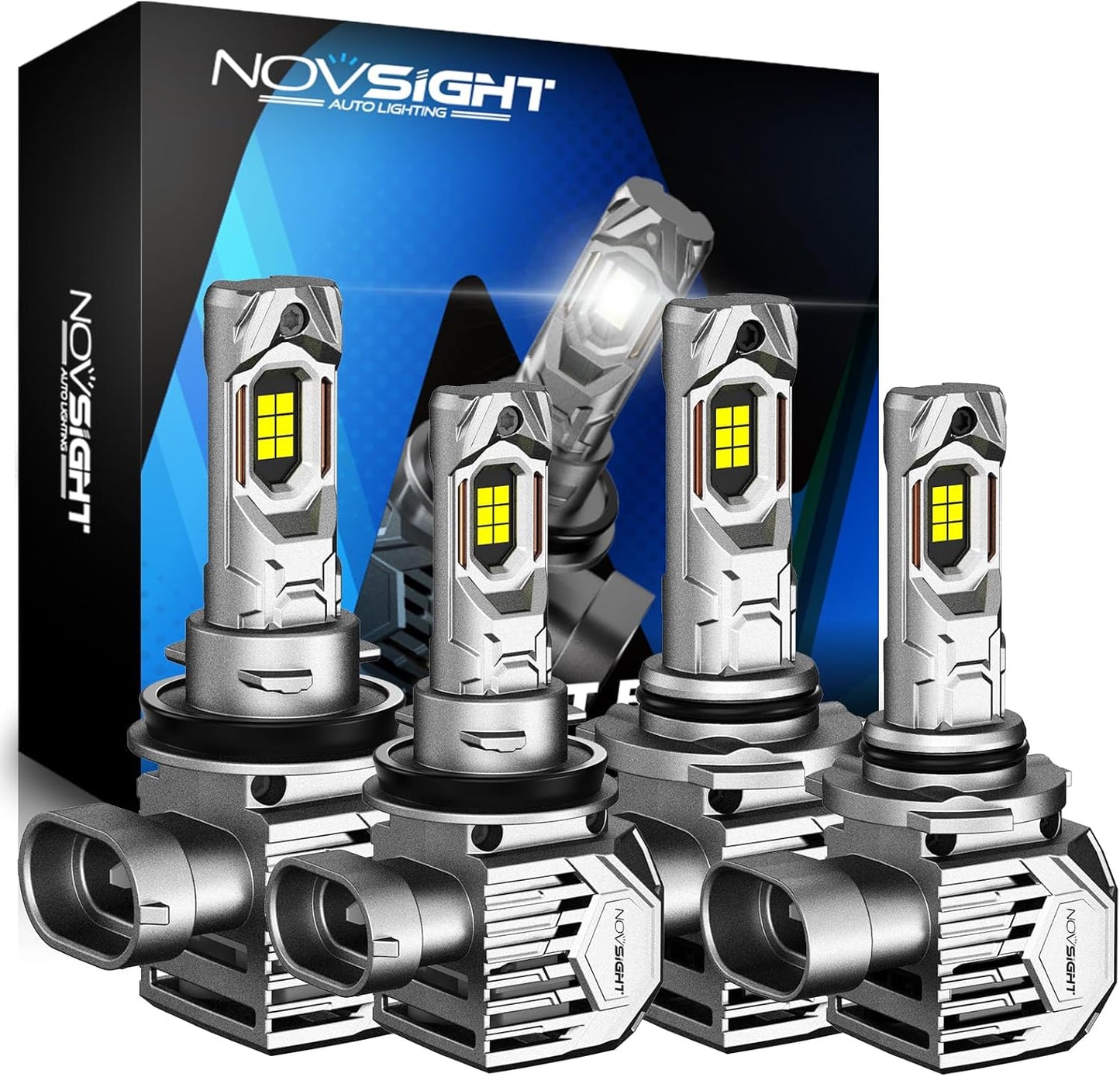 NOVSIGHT H11 9005 LED Fog Light Bulbs,100000 Lumens,6500K Cool White Light,800% Brightness,Plug and Play, Pack of 4