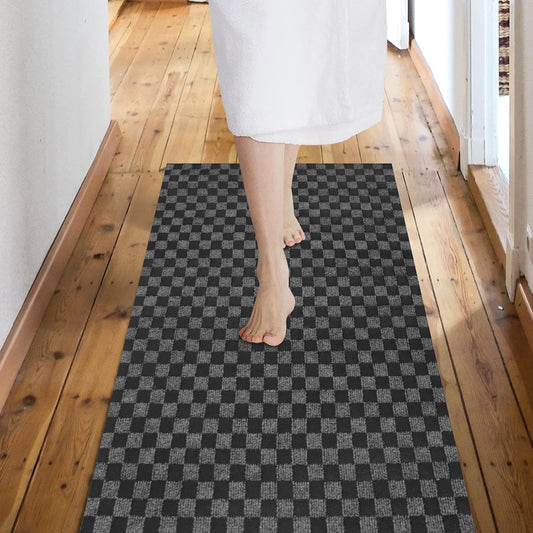 Custom Size Backed Non-Slip Area Rugs Runner, Easy Clean, Waterproof Runner Rugs for Hallway Entryway, Kitchen, Laundry, 2FT x 55FT, Gray Checkered