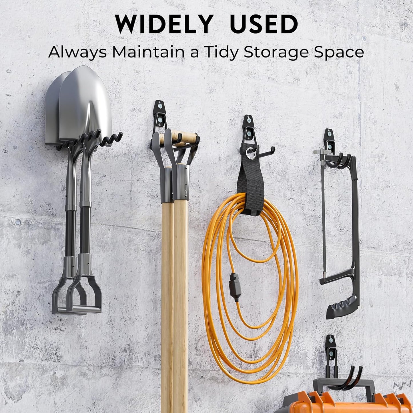 BONTEC 16 Pack Heavy Duty Garage Hooks, Steel Wall Mount for Garage Organization, Ladder & Bike Hooks, Garden Hose Holder, Tool Hangers, for Home, Workshop & Storage (Black)