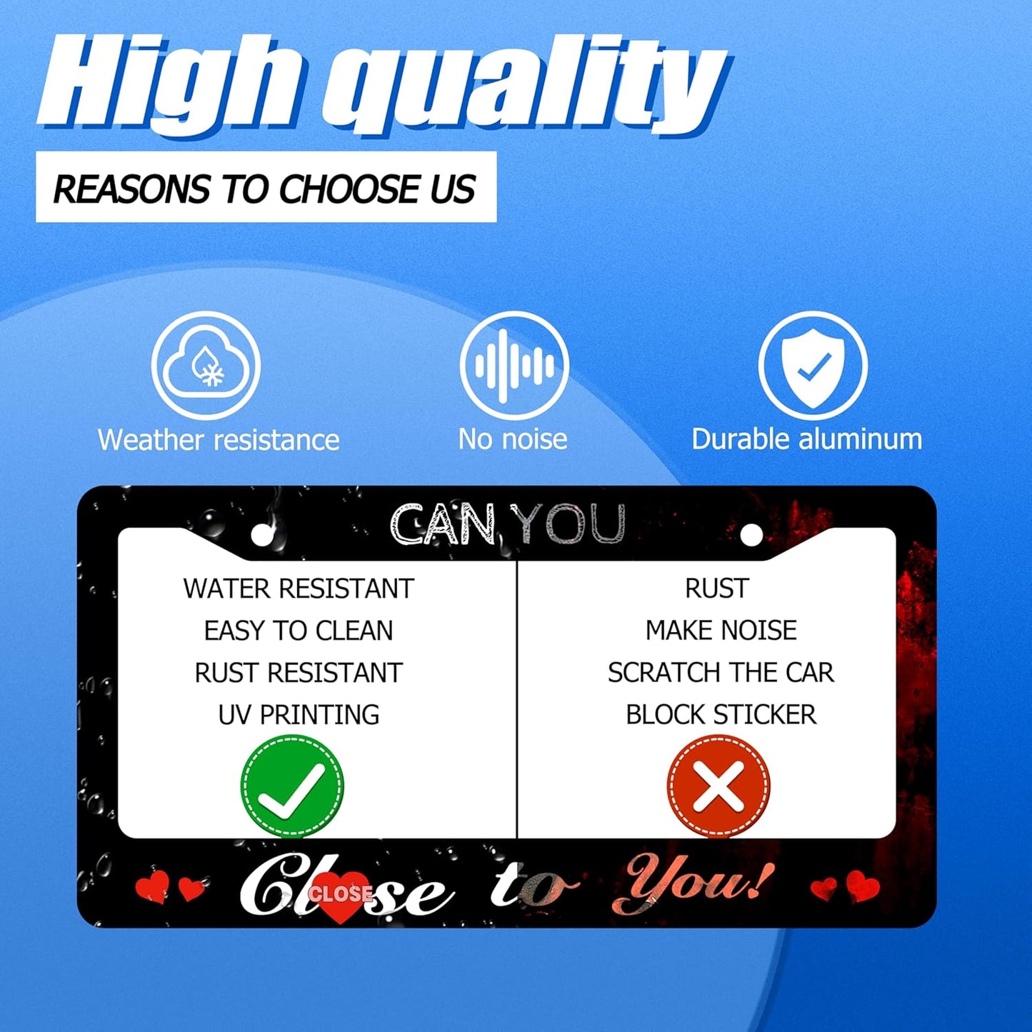 Funny License Plate Frame Can You Close to You License Plate Stainless Steel Black License Plate Holder for Men Women Personalized Car Accessory Decoration 12.3" x 6.3"