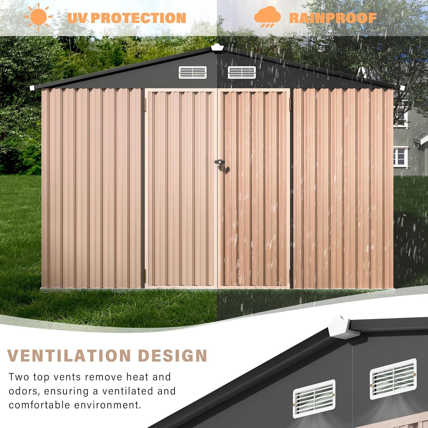 10x12 FT Metal Storage Sheds Outdoor, Metal ToolShed with Lockable Door, Metals Yard Sheds Metals Garden Shed Kit, MetalUtility Sheds Buildings with Air Vent for Backyard Garden Patio Lawn