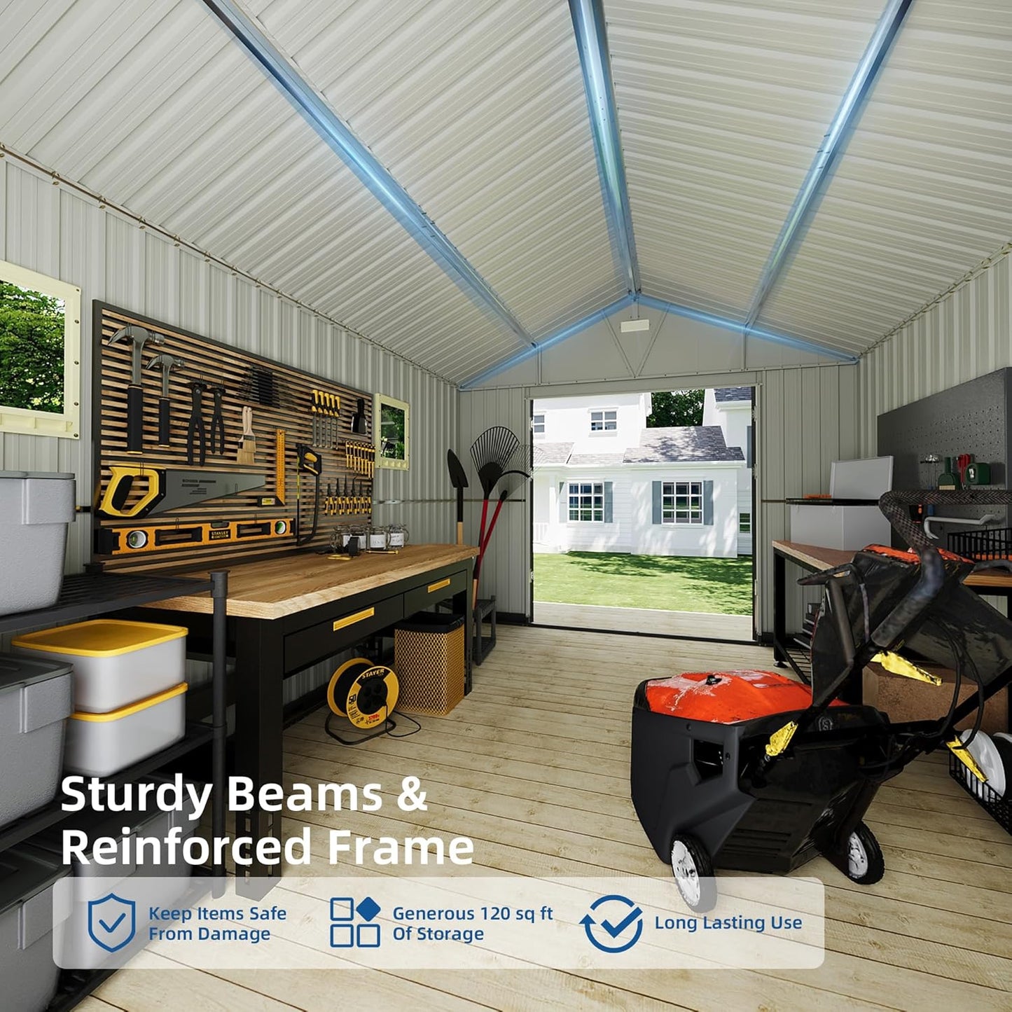 10x12FT Outdoor Storage Shed, Metal Garden Shed with Lockable Doors and Windows, Large Tool Shed for Backyard, Patio and Lawn