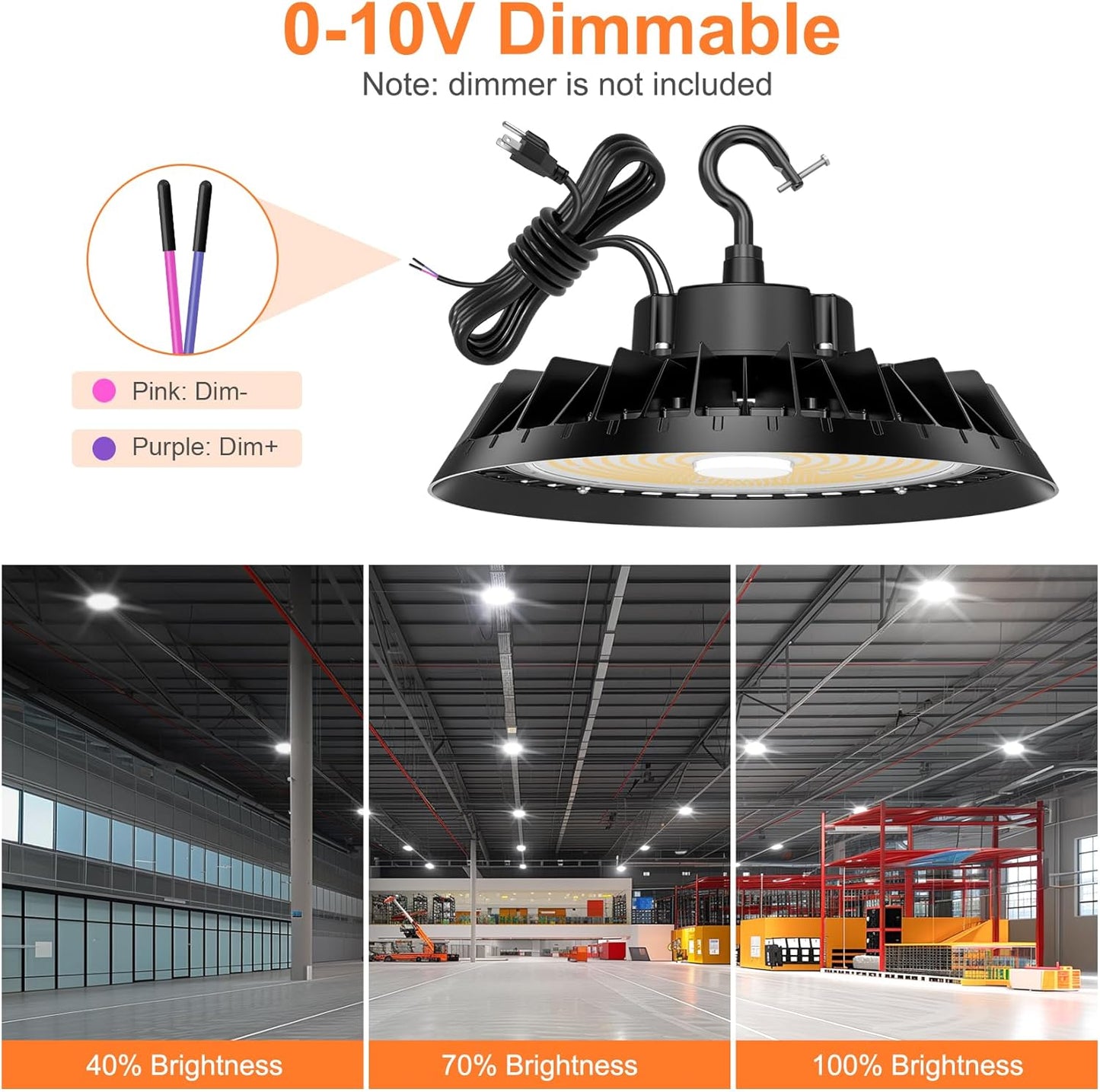 LED High Bay Lights, Super Bright 150W UFO High Bay LED Shop Lights, 22500LM 5000K, 0-10V Dimmable, 5' Cable Plug, IP65 Waterproof, ETL Listed Plug & Play Lighting High Bay for Gym Factory Warehouse