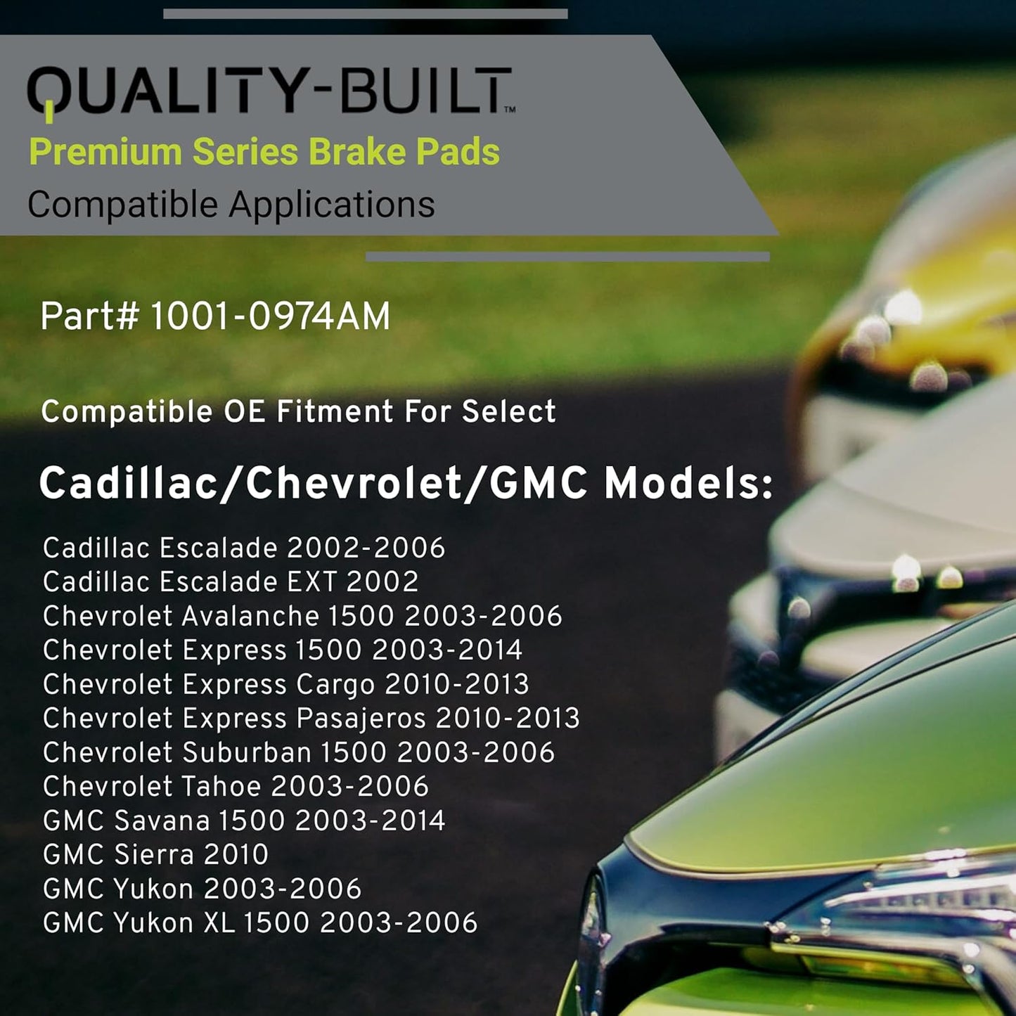 Premium Semi-Metallic Rear Brake Pads (1001-0974AM) Compatible with 2002-2014 Cadillac/Chevrolet/GMC (Avalanche 1500/Escalade/Express 1500/Savana/Sierra/Suburban/Tahoe/Yukon & More)