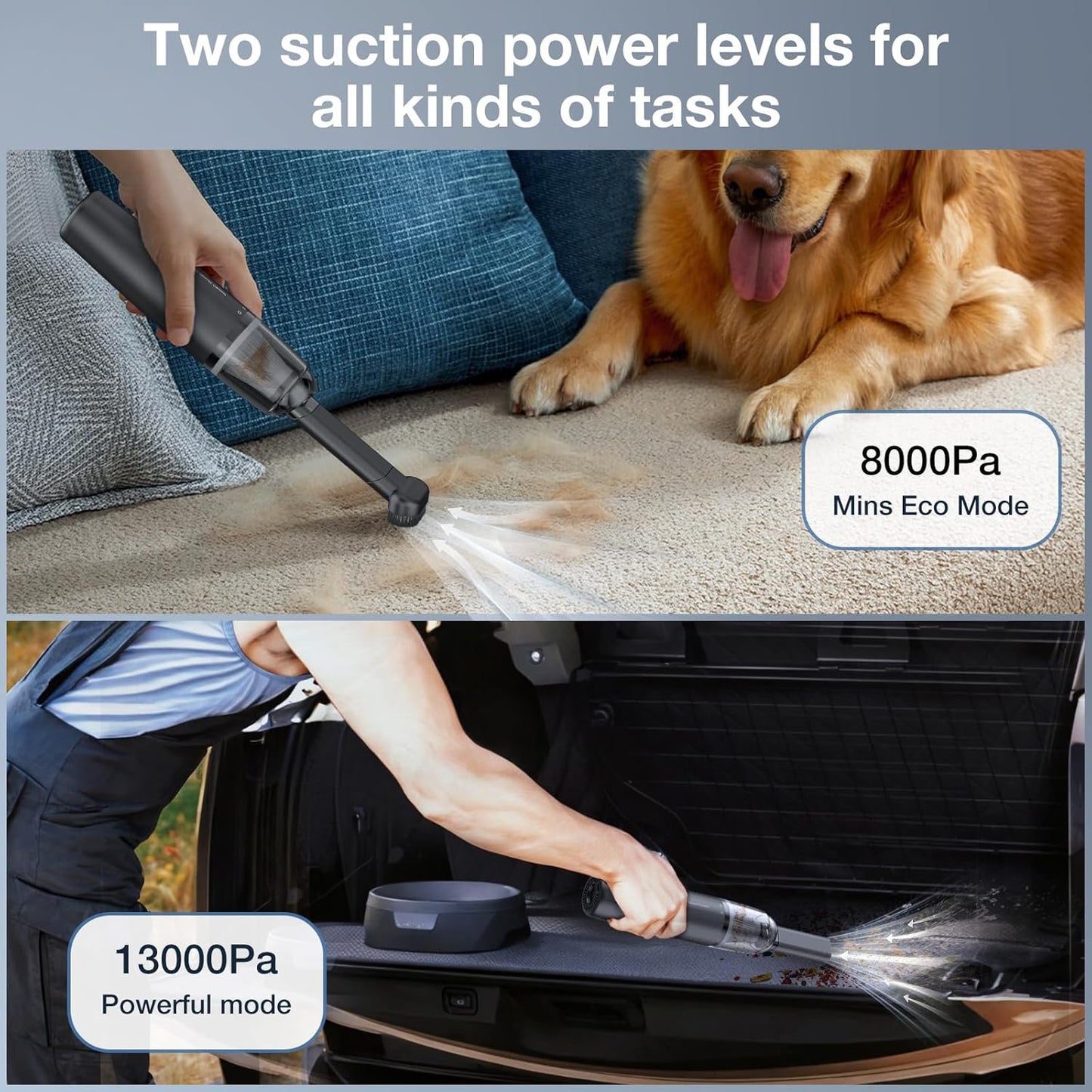 Car Handheld Vacuum Cordless 13000 PA Suction Power, Portable Mini Vacuum Cleaner for Car Home Office and Pet Hair, Black