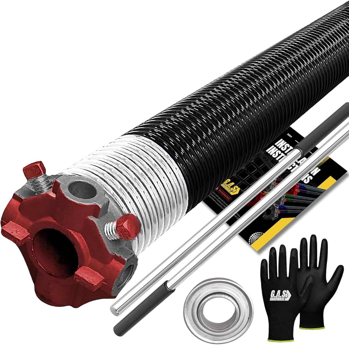 Garage Door Torsion Spring 218x2x28 Torsion Springs for Left Side of Garage Door with 1" Steel Bearing, Gloves, and Winding Bars Precision E-Coating 5-Year Warranty Minimum 30,000 Cycles (Red Cone)