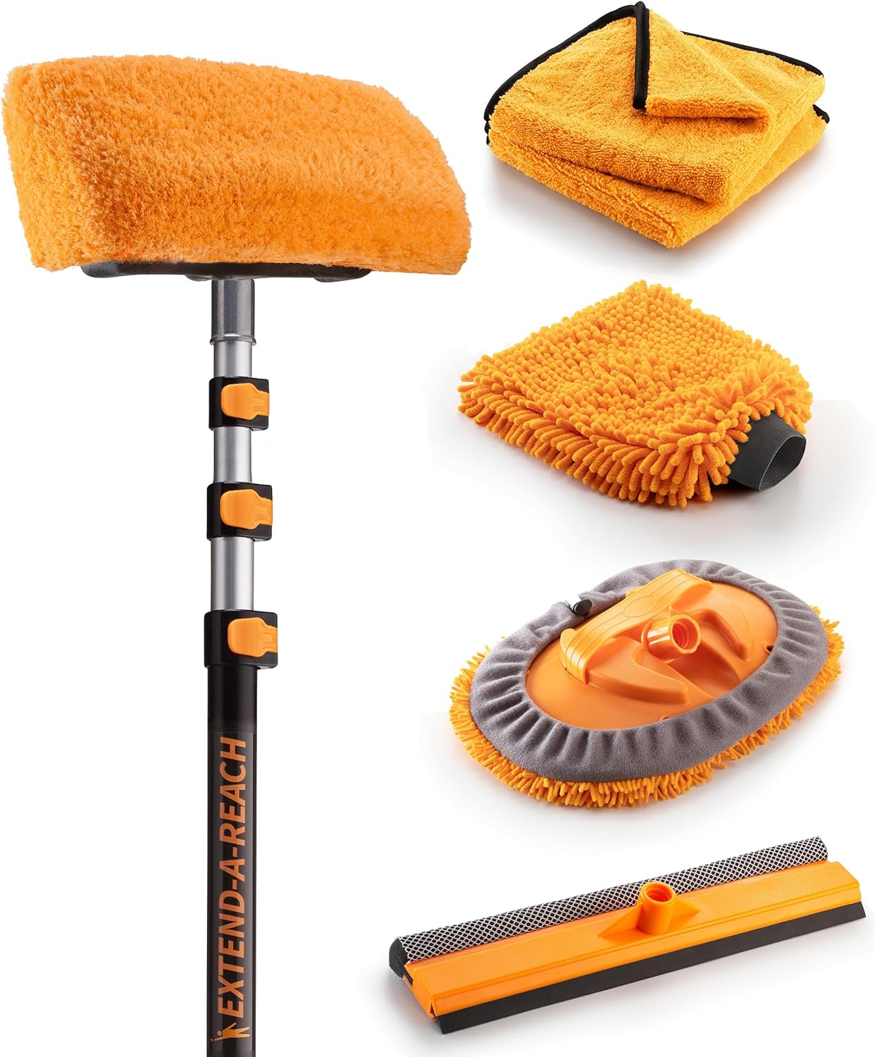 Car & RV Wash Brush Kit 48-144״ Long Extendable Handle Car, RV, Truck Washing Kit with Extension Pole - Microfiber Car Mop, Soft Washing Brush, Window Squeegee, Mitt, The Ultimate RV-Wash Cleaning Kit