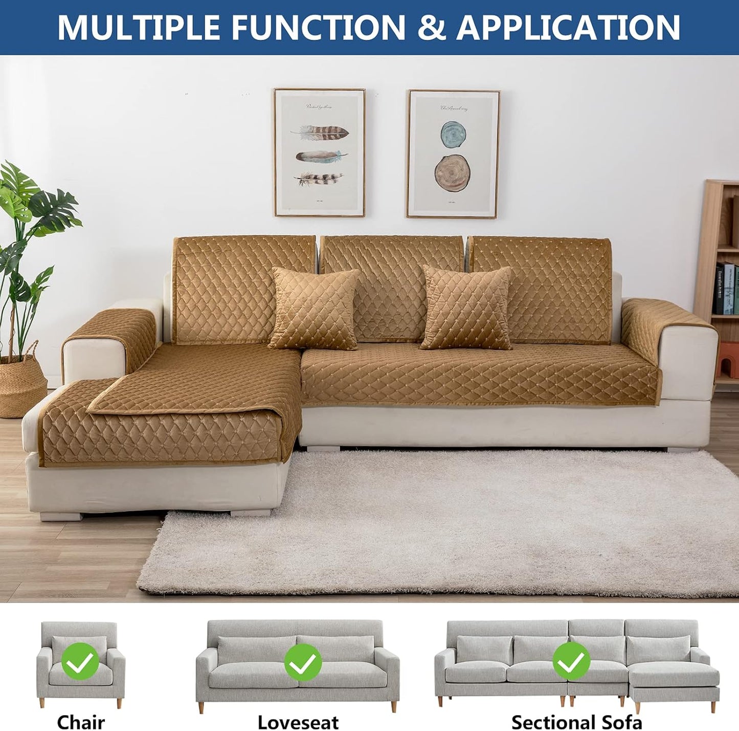 Eismodra Couch Cover,Sectional Couch Covers,Sofa Covers for 3 Cushion Couch,Anti-Slip Sofa Slipcovers for Dogs Cats Kids Loveseat Recliner L Shaped Armrest Backrest,Coffee 43''x94''(Only 1 Piece)