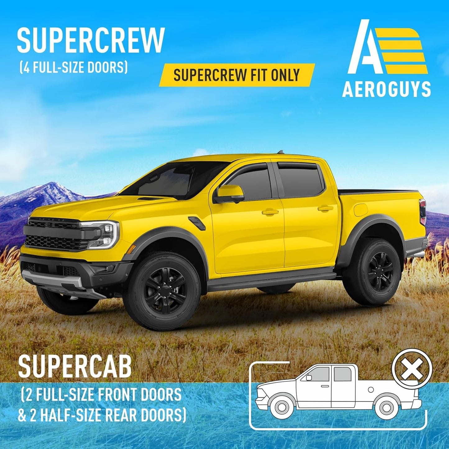 Extra Durable Window Deflectors in-Channel Window Visors Rain Guards Fit for Ford Ranger 2024-2025 SuperCrew, Sun Visors, Wind Vent for Shades, Exterior Car Accessories - 4pcs. AG0748