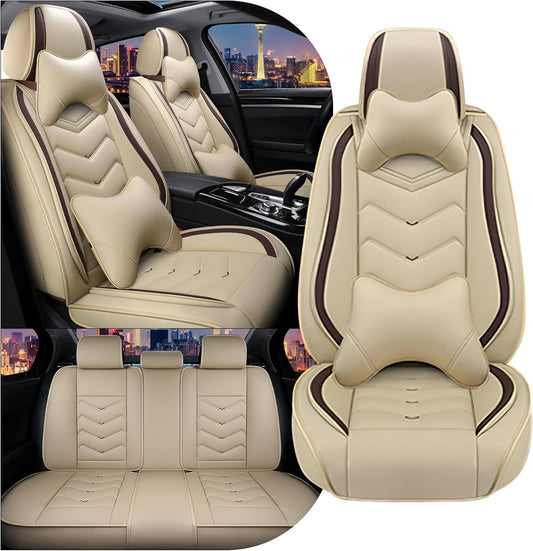 Car Seat Covers for Chrysler Pacifica 2004-2025, Stylish Sport Seat Cover, Premium Nappa Leather Car Seat Cover. Automobile Seat Covers Sets.(Luxury 5 Seats/Beige)