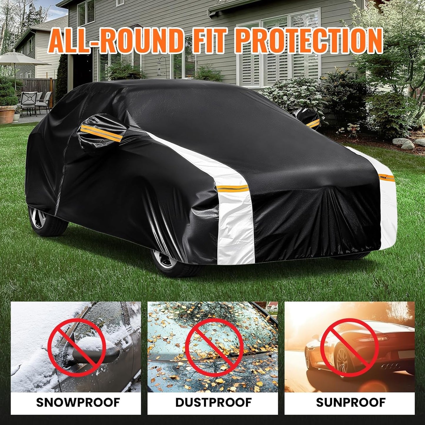 Cadillac CTS Car Cover 100% Waterproof All Weather, Gift with Towel, 10 Layers Sedan Car Cover Custom Fit 2003-2019 Cadillac CTS, Full Exterior Covers Rain Sun UV Protection with Door Zipper.