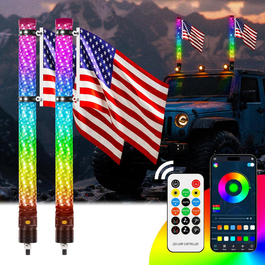 DREAMIZER 2PCS 2FT Fat Whip Lights 360°Spiral Chase Offroad Warning Lighted Antenna LED Whips Side by Side with Turn Signal Brake Reserving Lights for UTV ATV RZR Can-Am SXS Polaris Offroad Truck