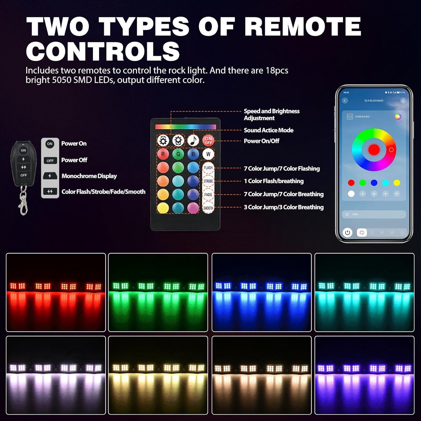 Nilight RGB LED Rock Lights Kit 6 PCS 18LED Wide Angle Wheel Well Light with Remote & Bluetooth App Dual Control Multi Modes Underglow Multicolor Neon Pod for ATV UTV SUV Offroad Truck RZR Boat