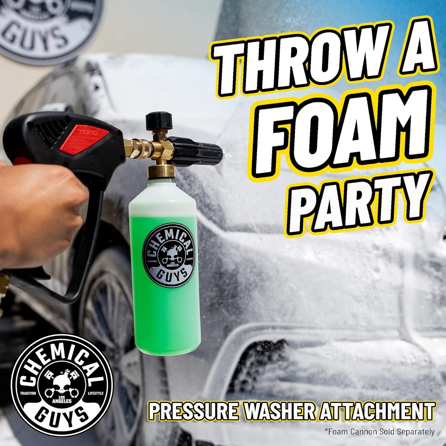 Chemical Guys EQP368 TORQ Professional Snow Foam Cannon Car Wash Snow Foamer + HydroSuds Ceramic SiO2 Foaming Car Wash Soap 16 fl oz (Safe for Cars, Trucks, & More) Works With Pressure Washer
