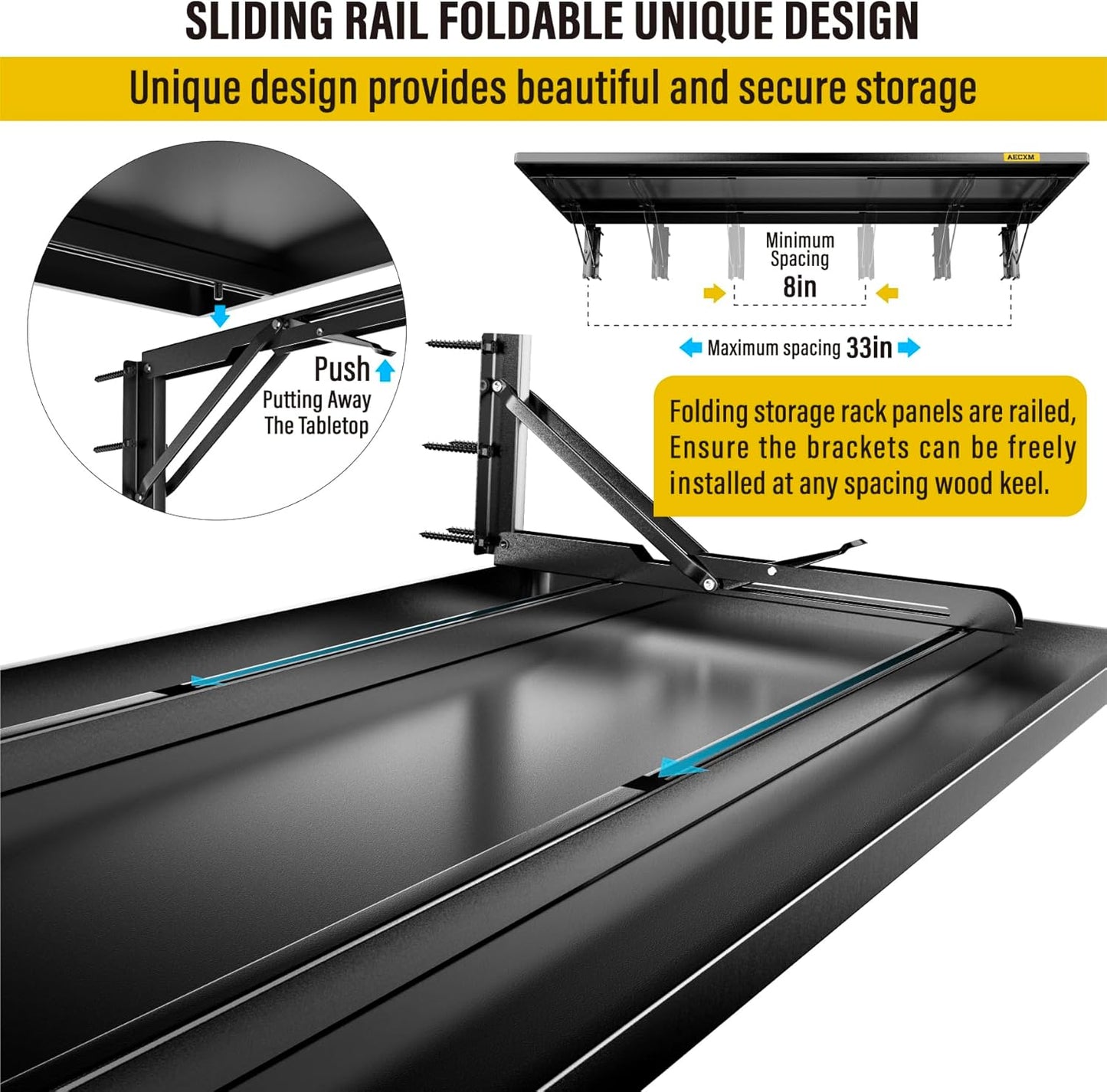 1.2x3ft Adjustable Rail Type Folding Storage Rack Shelf, Suitable for Garage, Storage Room, Kitchens Wall Shelf,Garage Storage Rack Floating Shelves,Folding Panels (1pcs-Black)