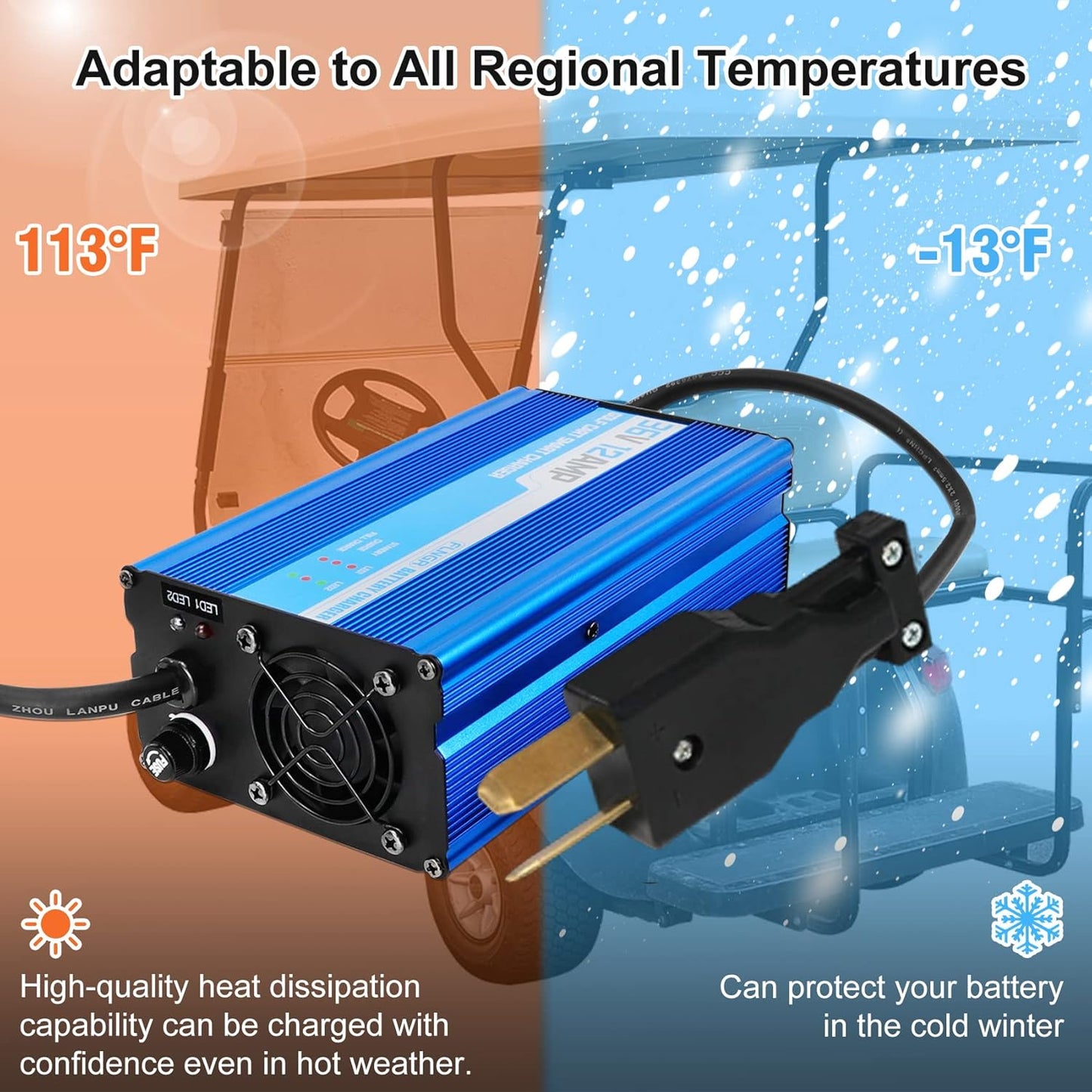 12 Amp 36 Volt Golf Cart Battery Charger for Yamaha EZGO (Lead-Acid) Club Car,12 Amp Smart Charger with Trickle Charge,Crowfoot Plug,36 Volt Golf cart Charger