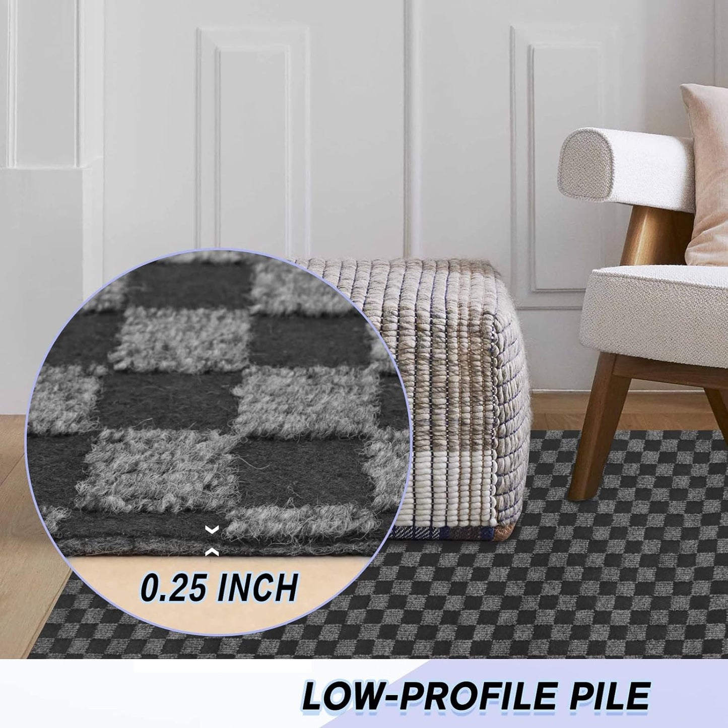 Custom Size Backed Non-Slip Area Rugs Runner, Easy Clean, Waterproof Runner Rugs for Hallway Entryway, Kitchen, Laundry, 2FT x 54FT, Gray Checkered