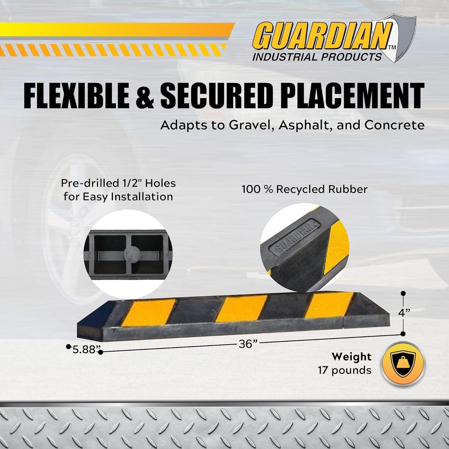 Guardian DH-PB-5 Heavy Duty Rubber Parking Curb - 36 Inch x 5.9 Inch